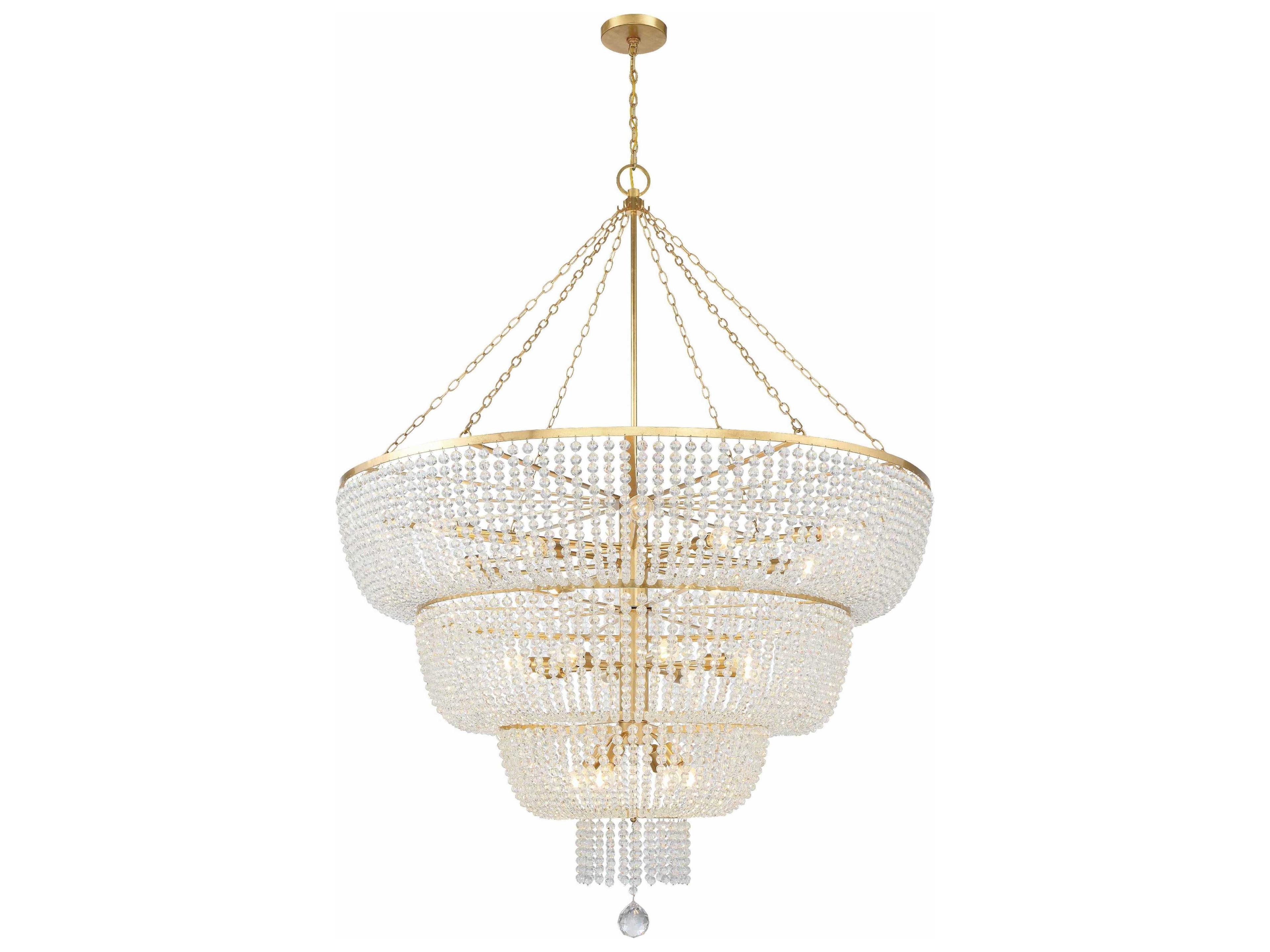 Crystorama Rylee 24-Light Antique Gold Glass Candelabra Chandelier