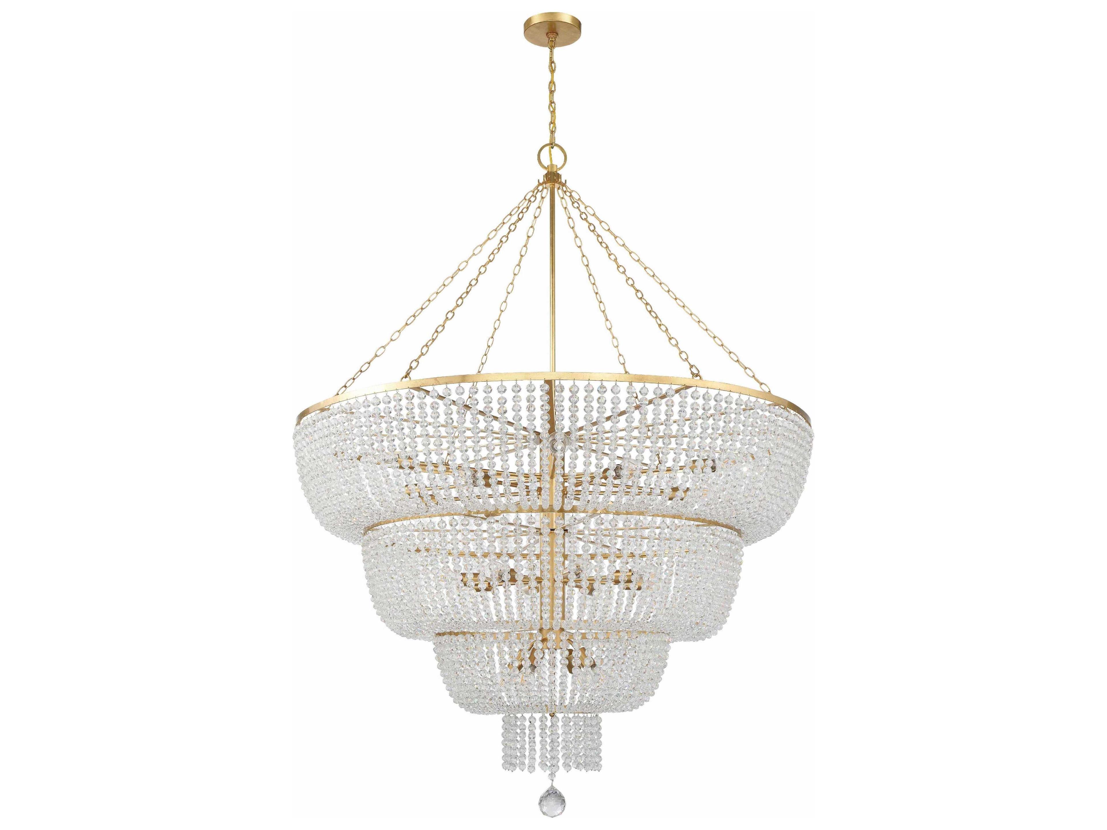 Crystorama Rylee 24-Light Antique Gold Glass Candelabra Chandelier