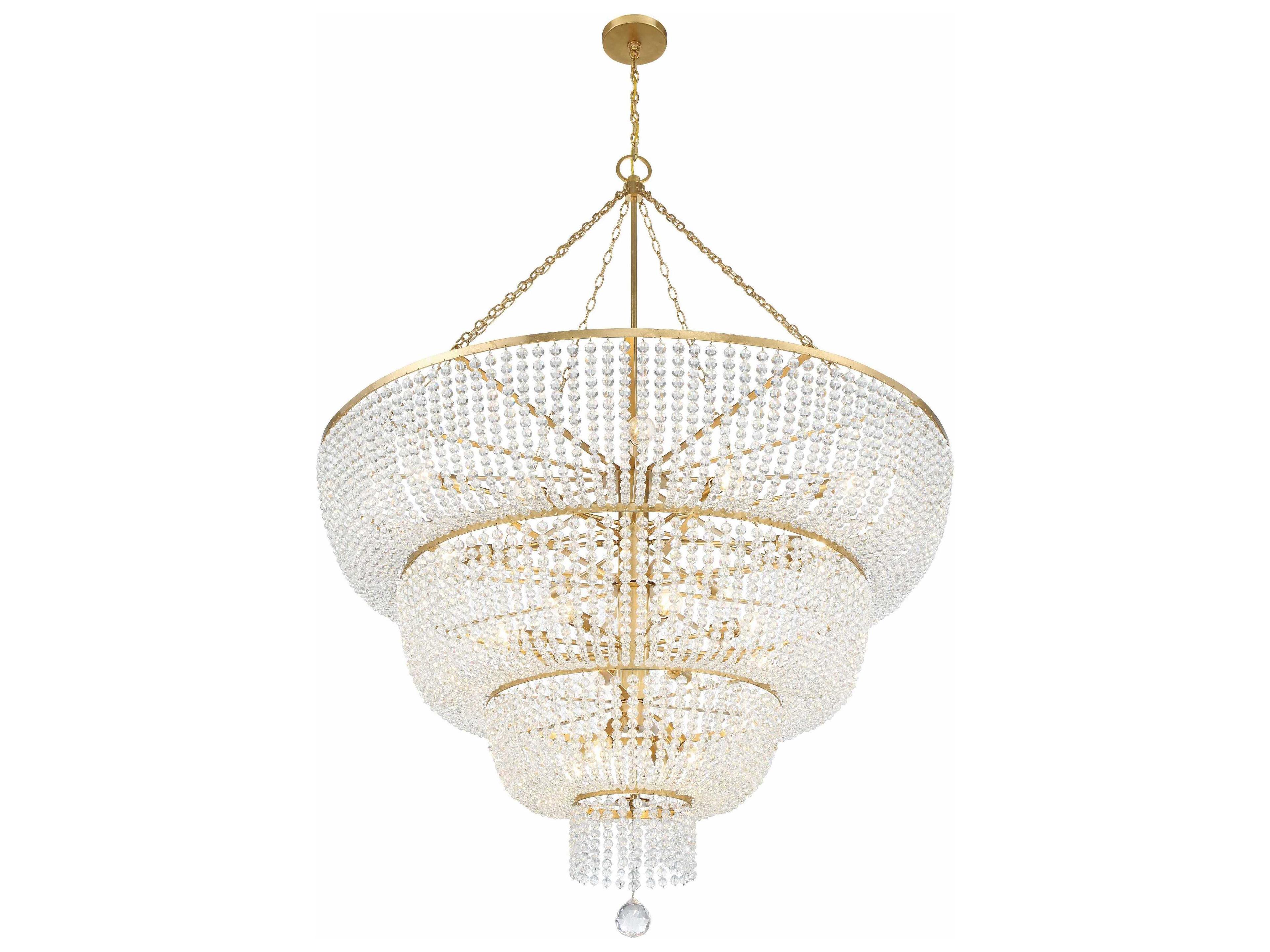 Crystorama Rylee 24-Light Antique Gold Glass Candelabra Chandelier