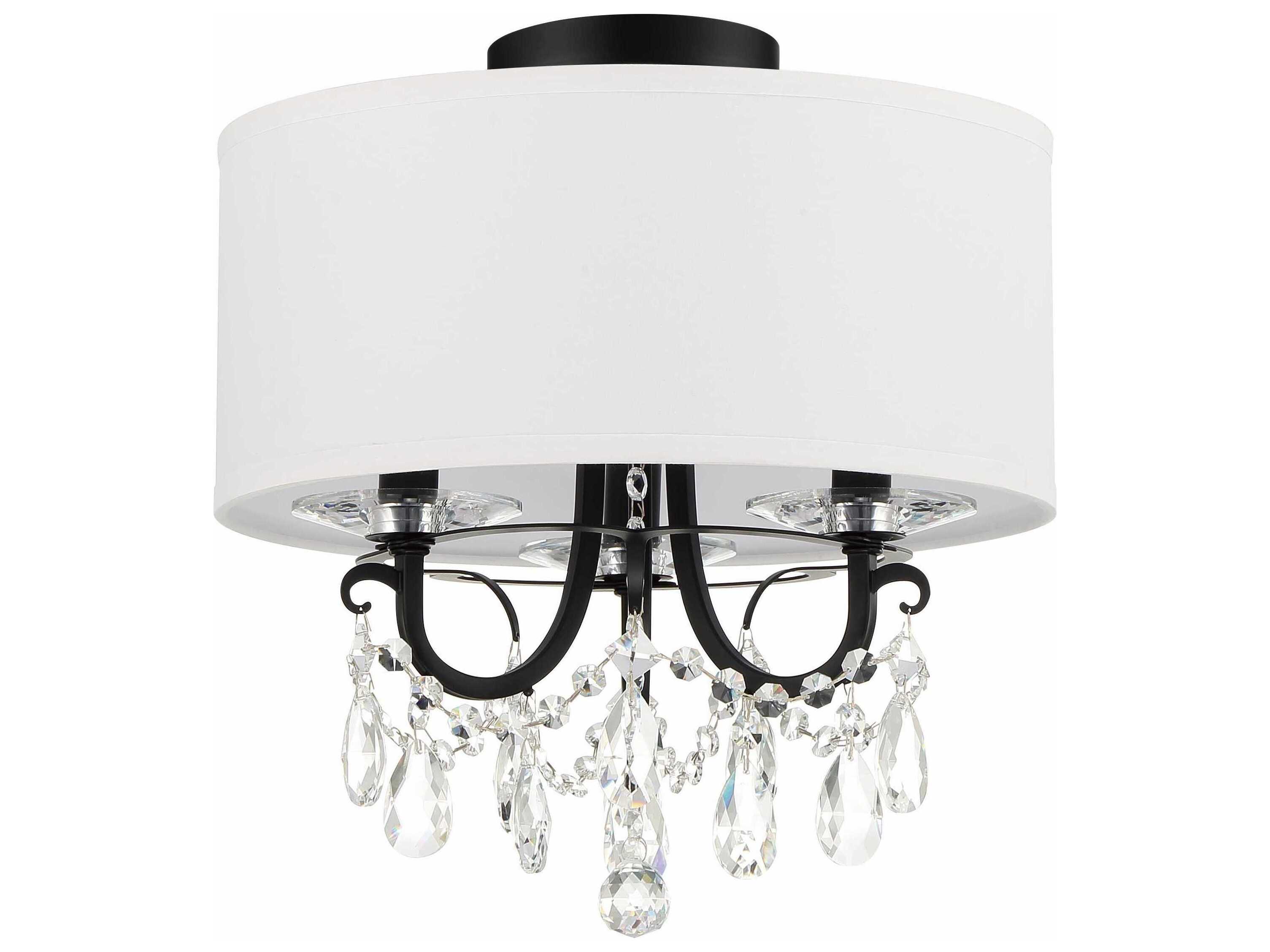 Crystorama Othello 3-Light Matte Black Crystal Drum Semi Flush Mount