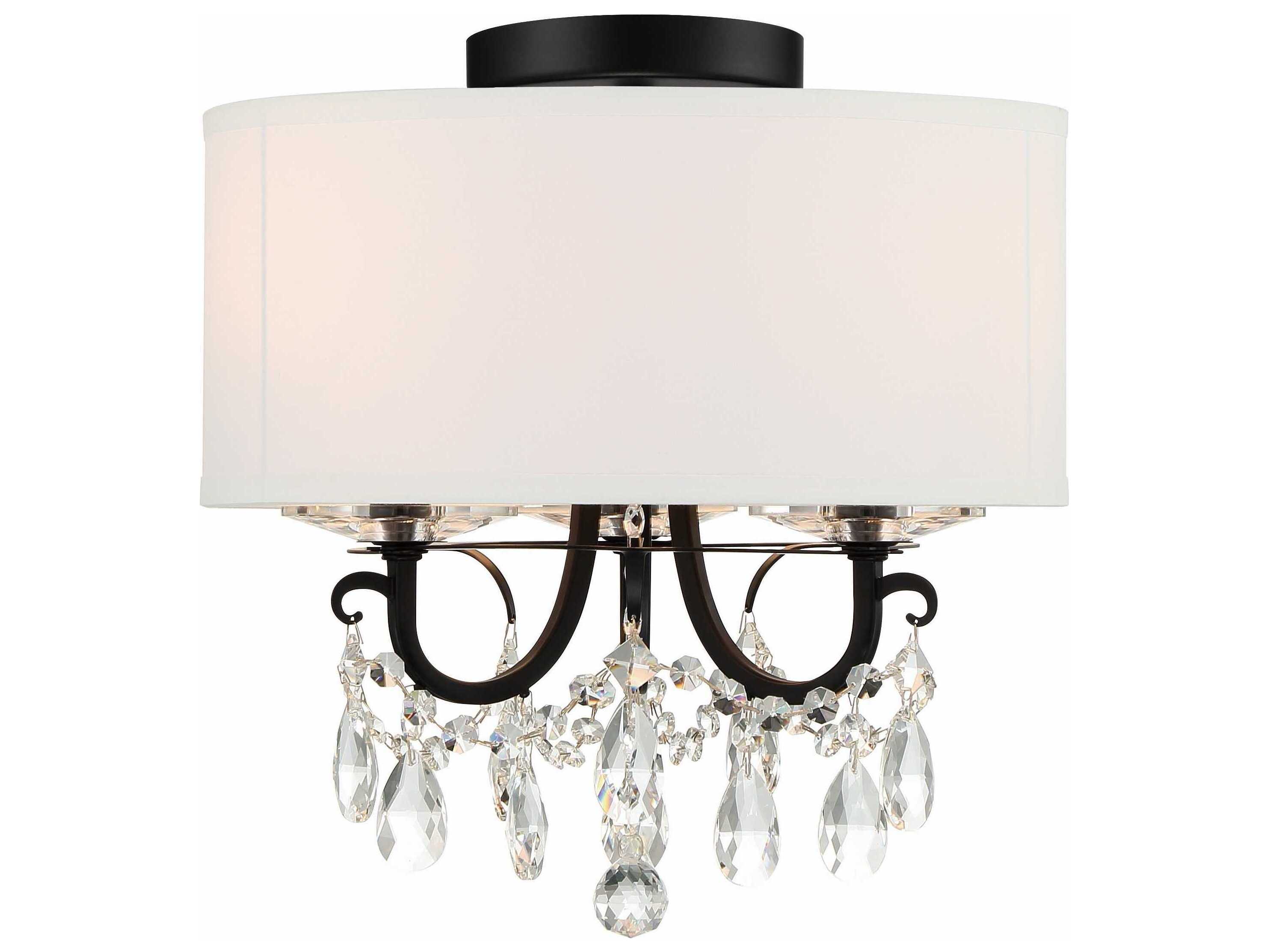 Crystorama Othello 3-Light Matte Black Crystal Drum Semi Flush Mount