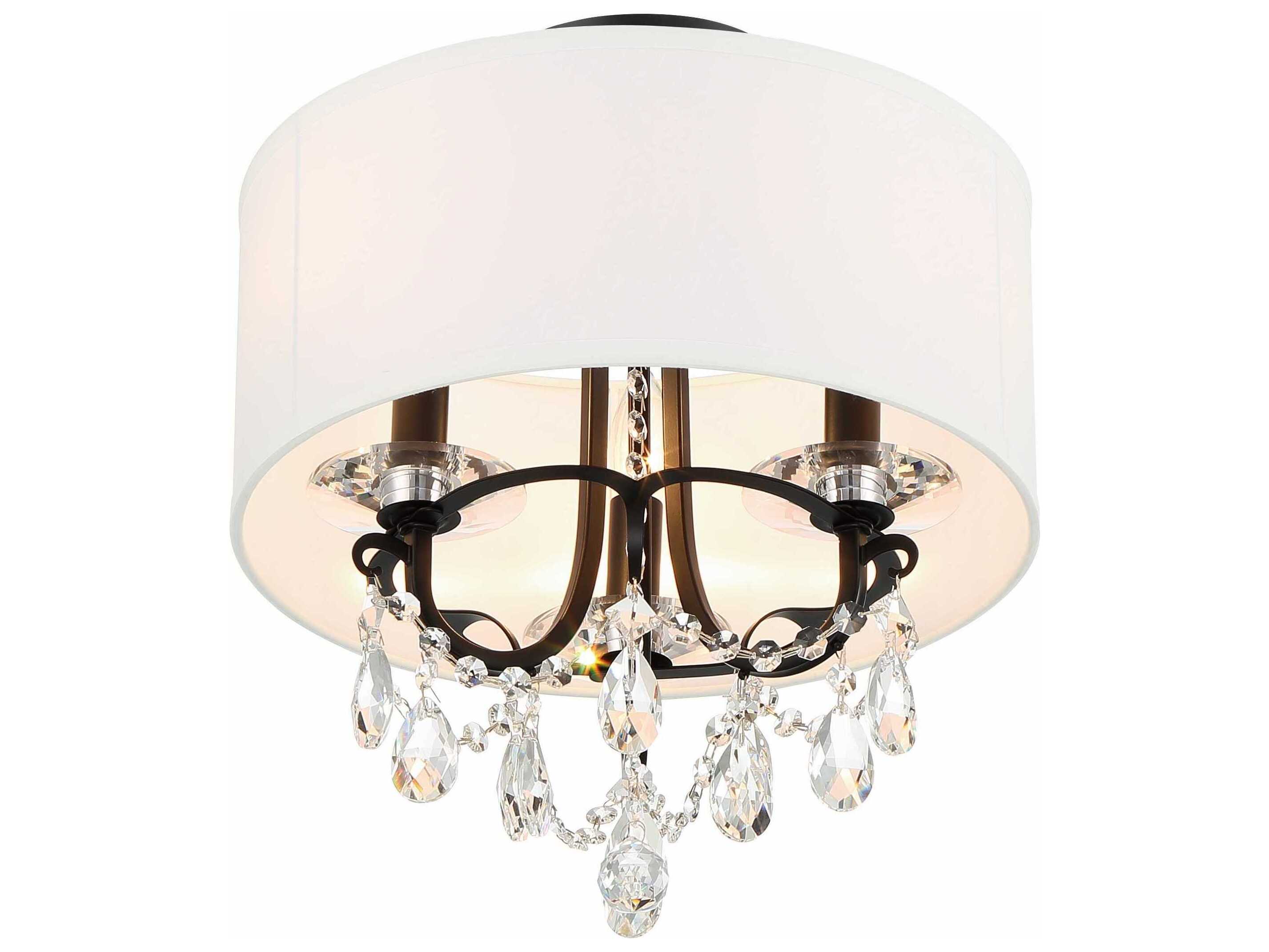 Crystorama Othello 3-Light Matte Black Crystal Drum Semi Flush Mount