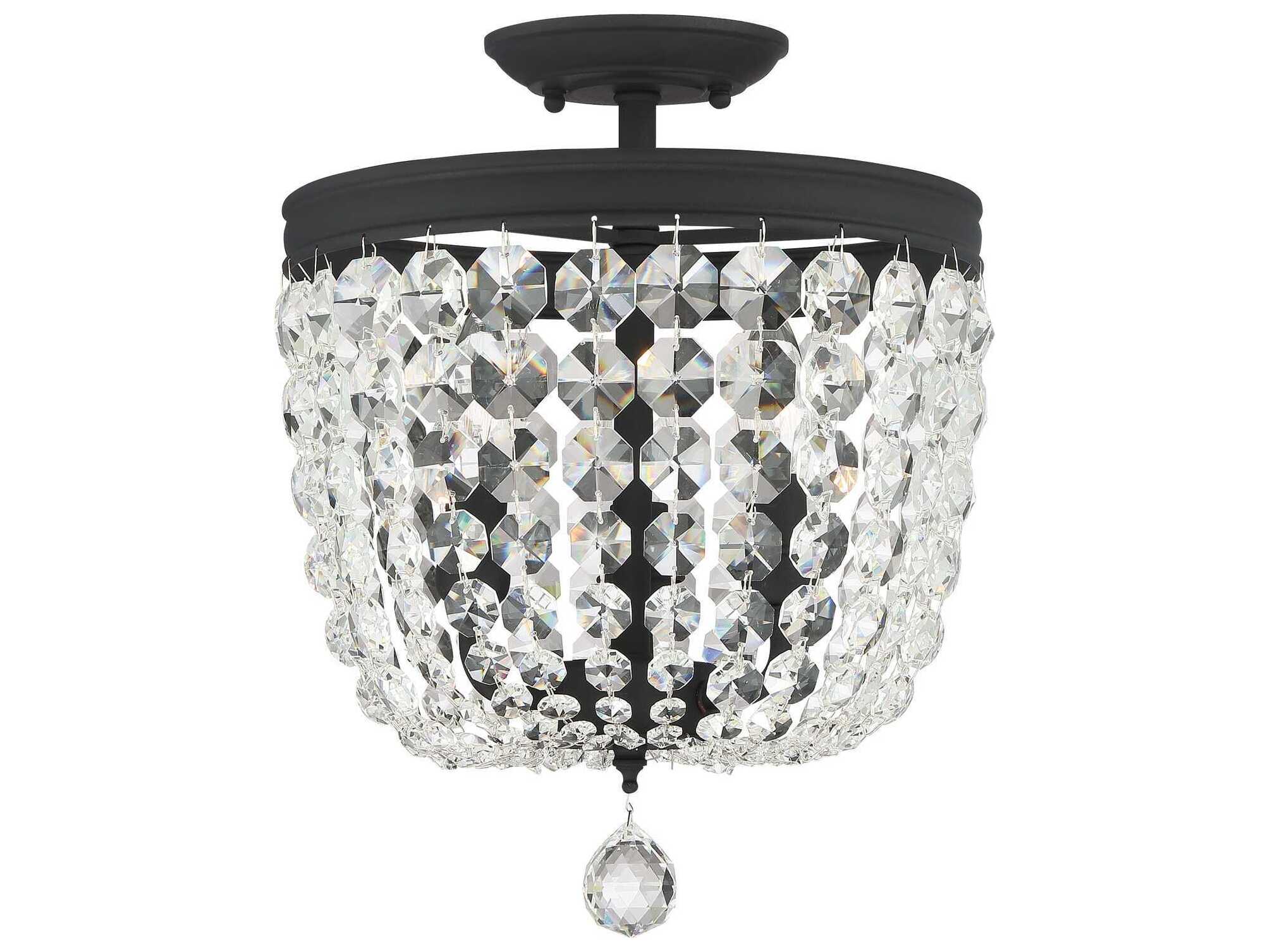Crystorama Archer 3-Light Black Crystal Bowl Semi Flush Mount