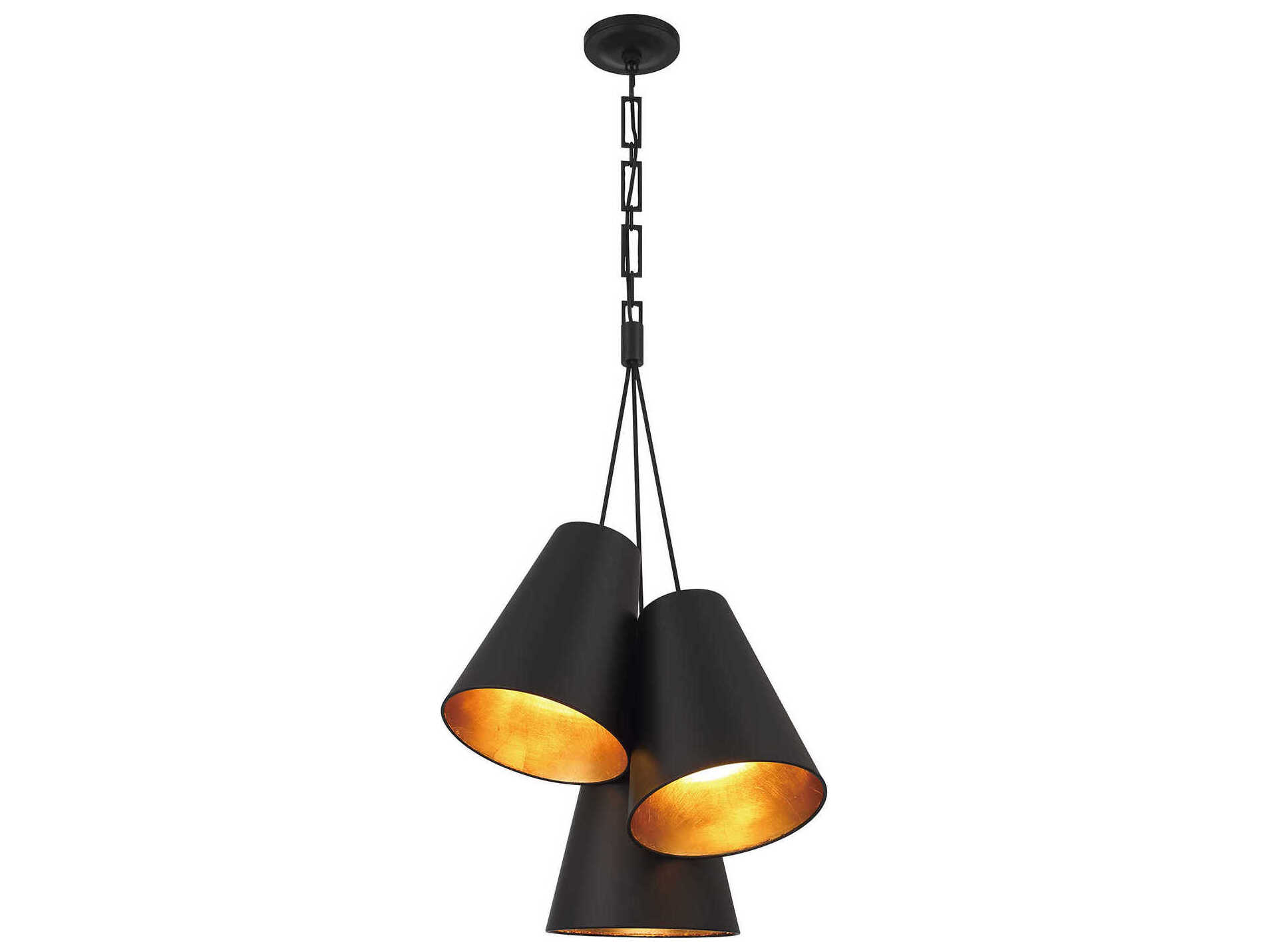 Crystorama Alston 3-Light Matte Black Antique Gold Pendant