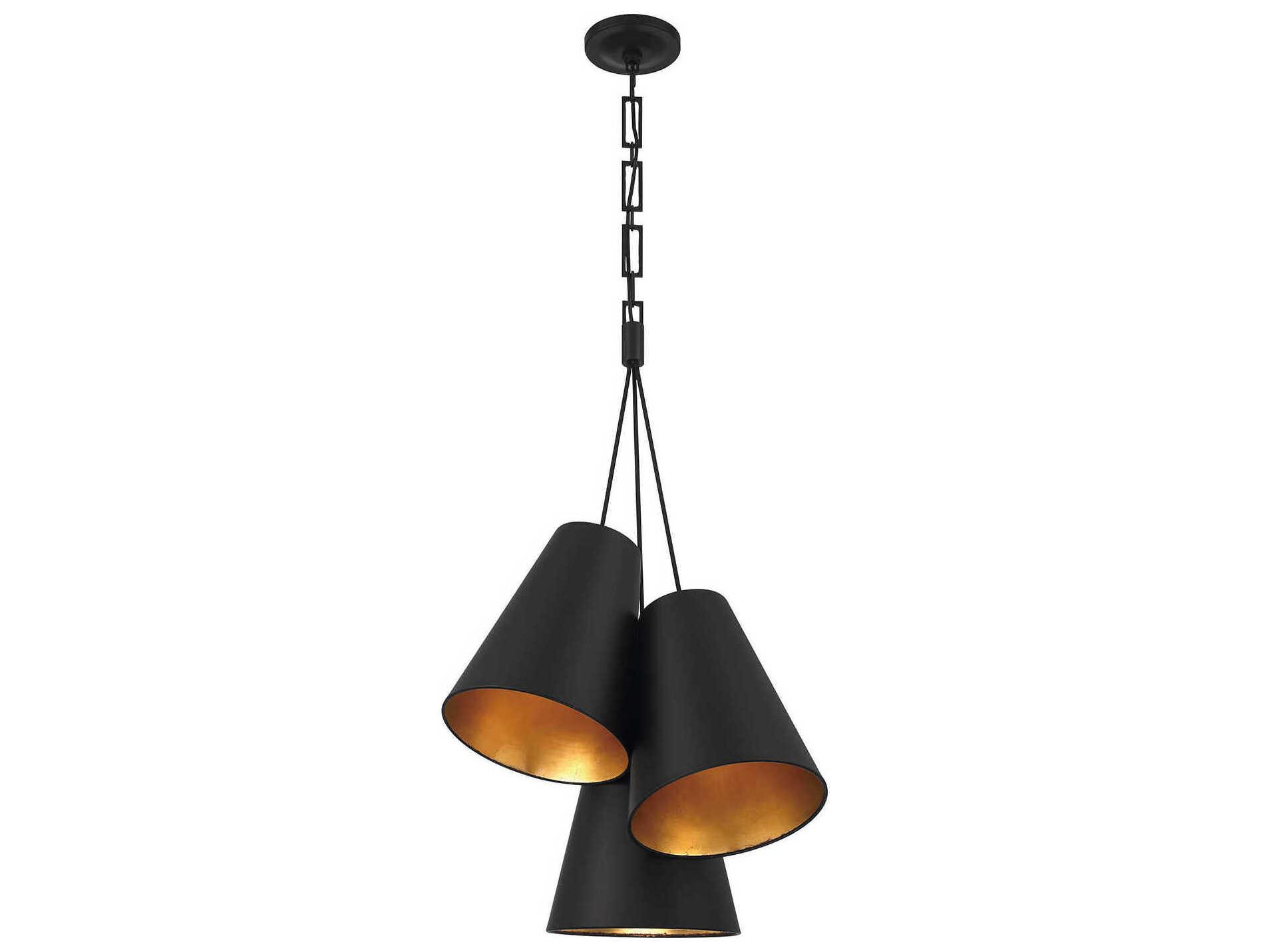 Crystorama Alston 3-Light Matte Black Antique Gold Pendant