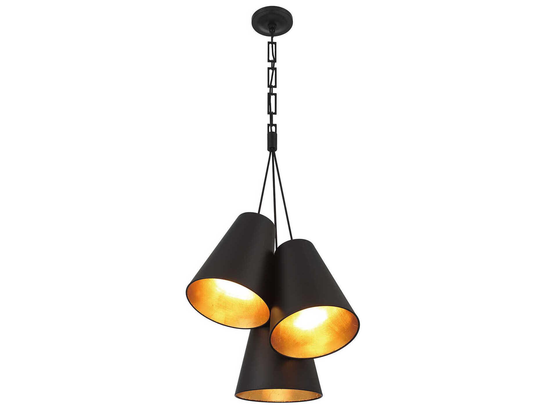 Crystorama Alston 3-Light Matte Black Antique Gold Pendant