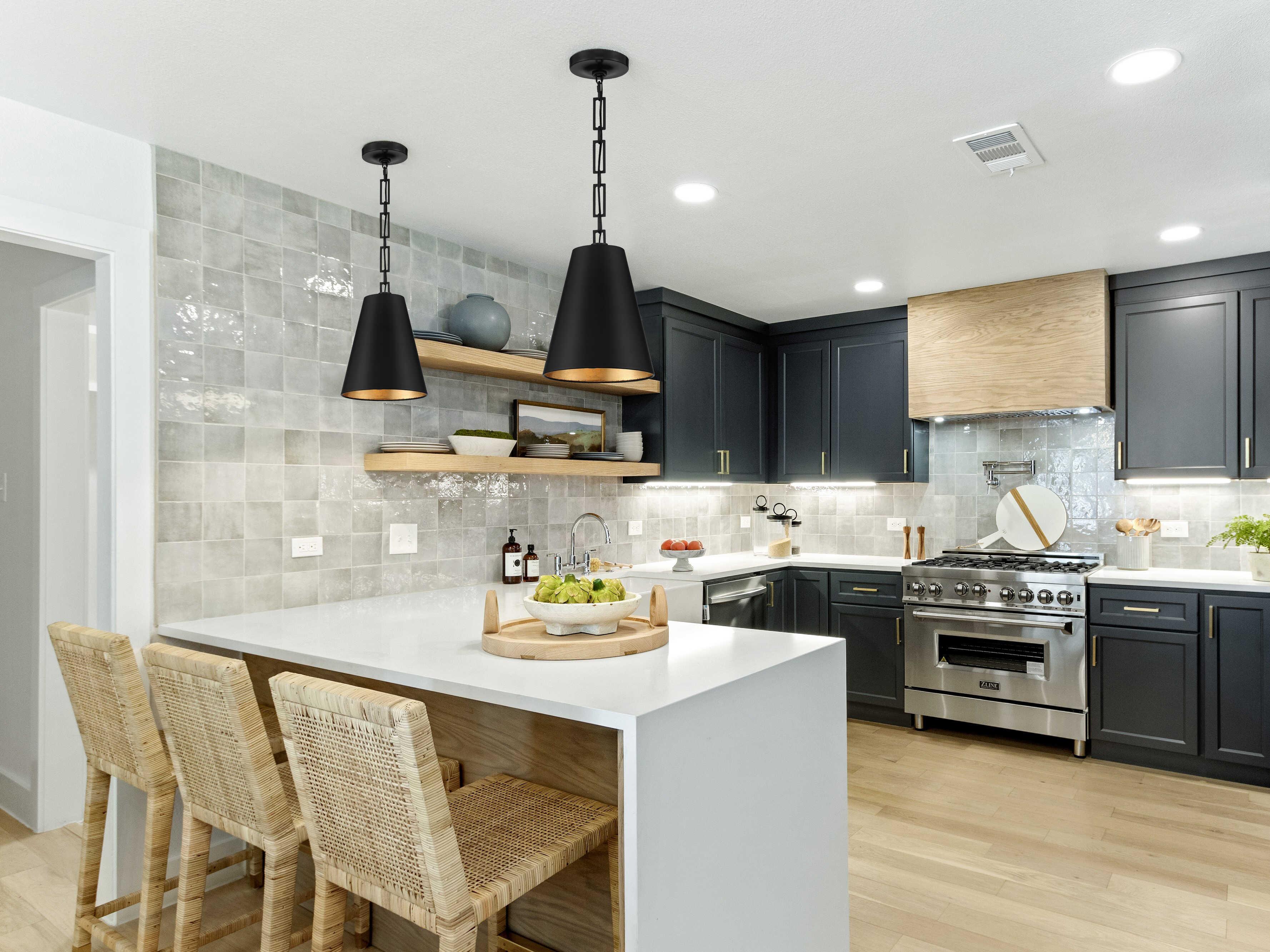 Crystorama Alston 2-Light Matte Black Antique Gold Mini Pendant