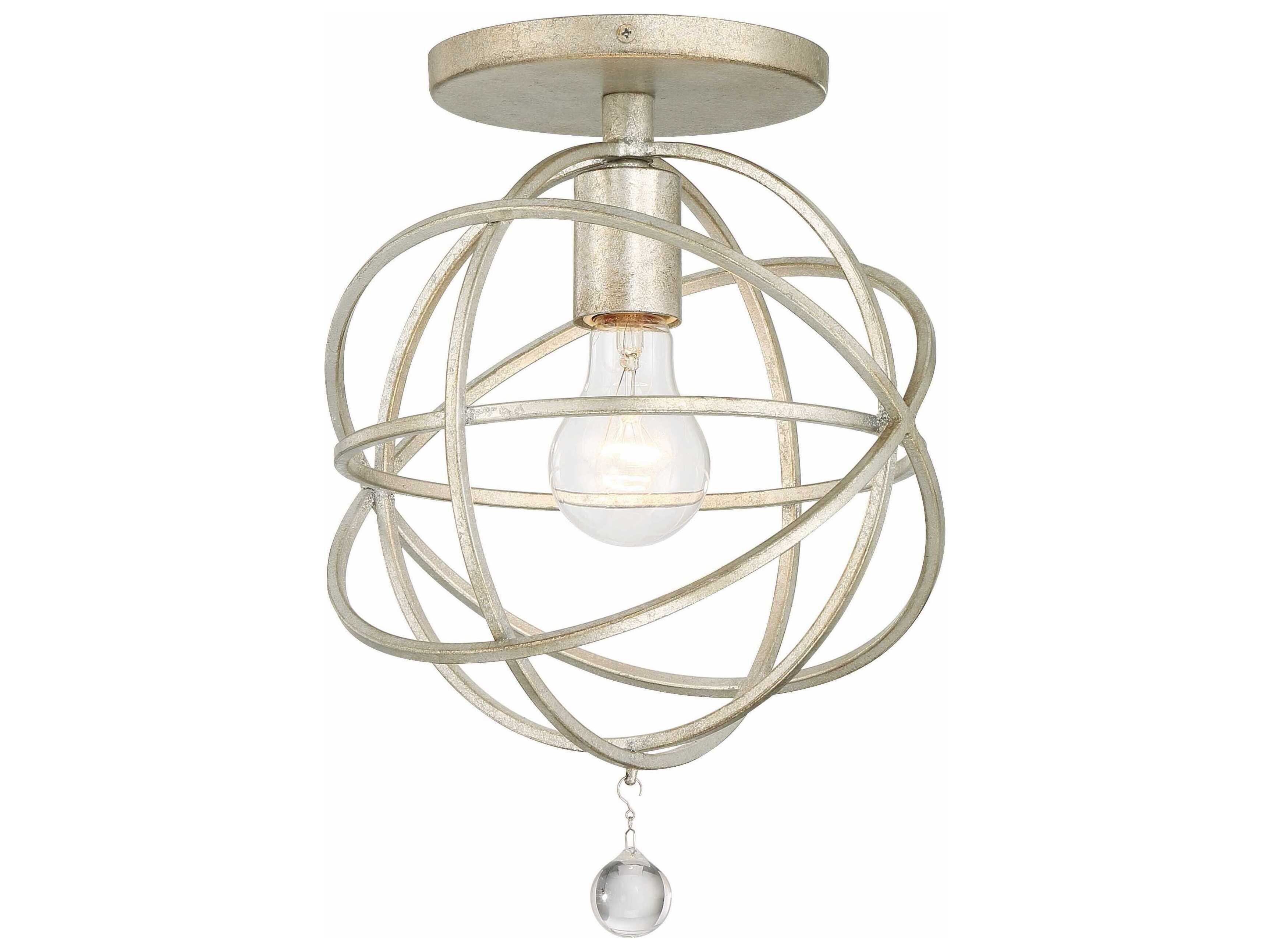 Crystorama Solaris 1-Light Olde Silver Glass Geometric Semi Flush Mount