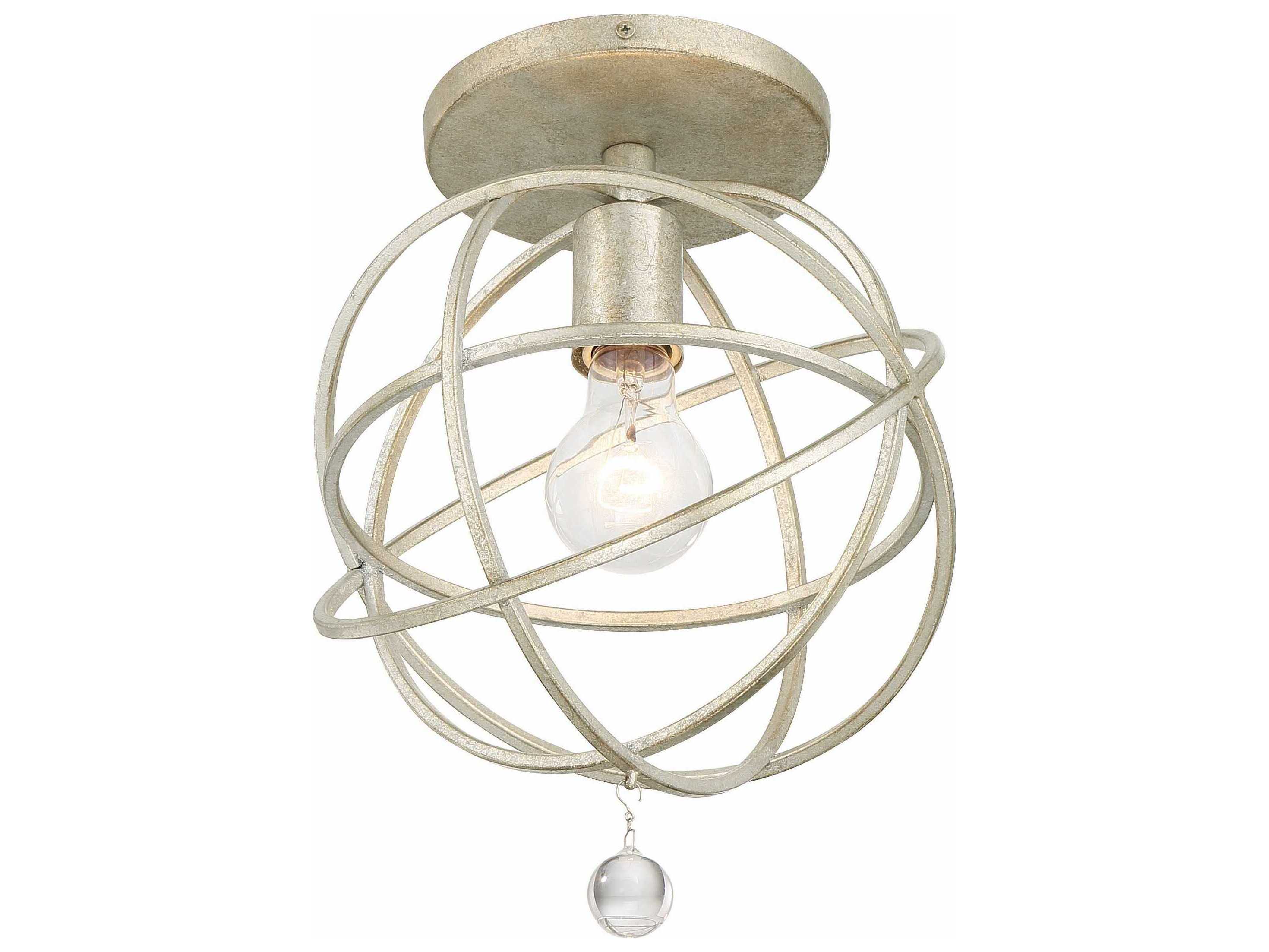 Crystorama Solaris 1-Light Olde Silver Glass Geometric Semi Flush Mount
