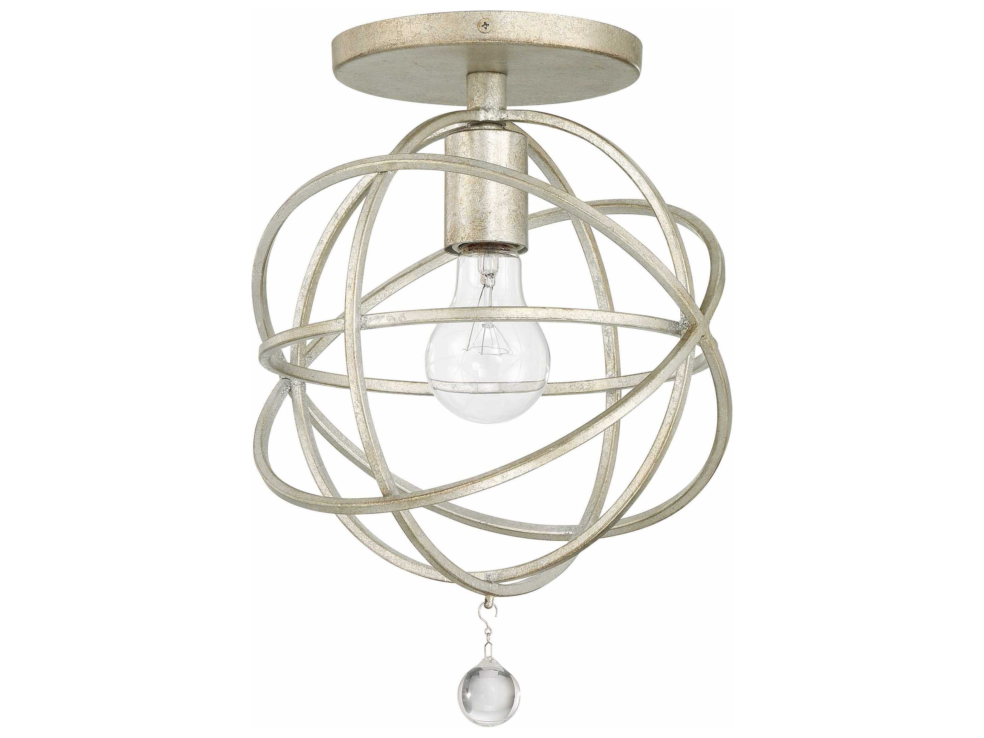 Crystorama Solaris 1-Light Olde Silver Glass Geometric Semi Flush Mount