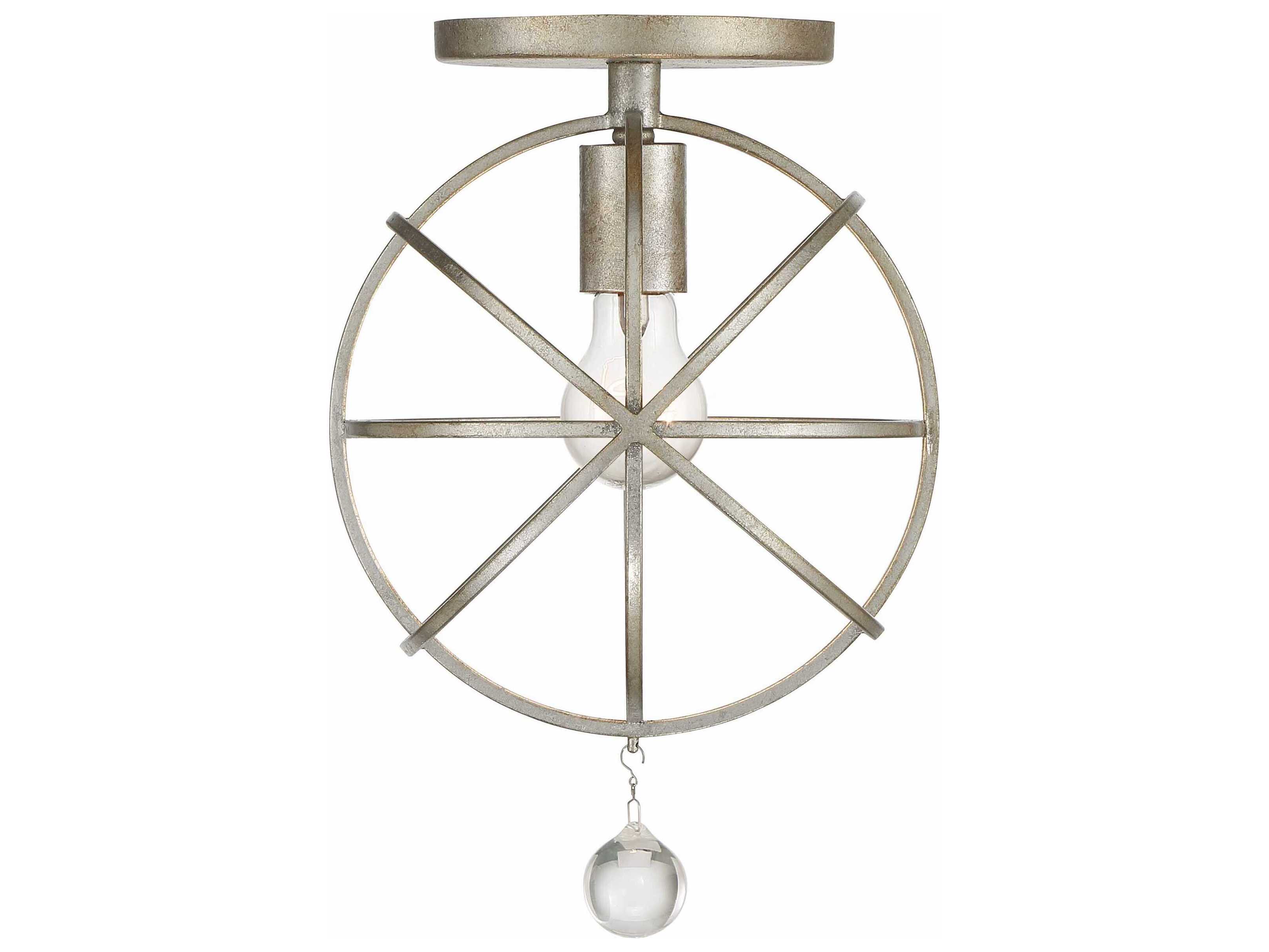 Crystorama Solaris 1-Light Olde Silver Glass Geometric Semi Flush Mount