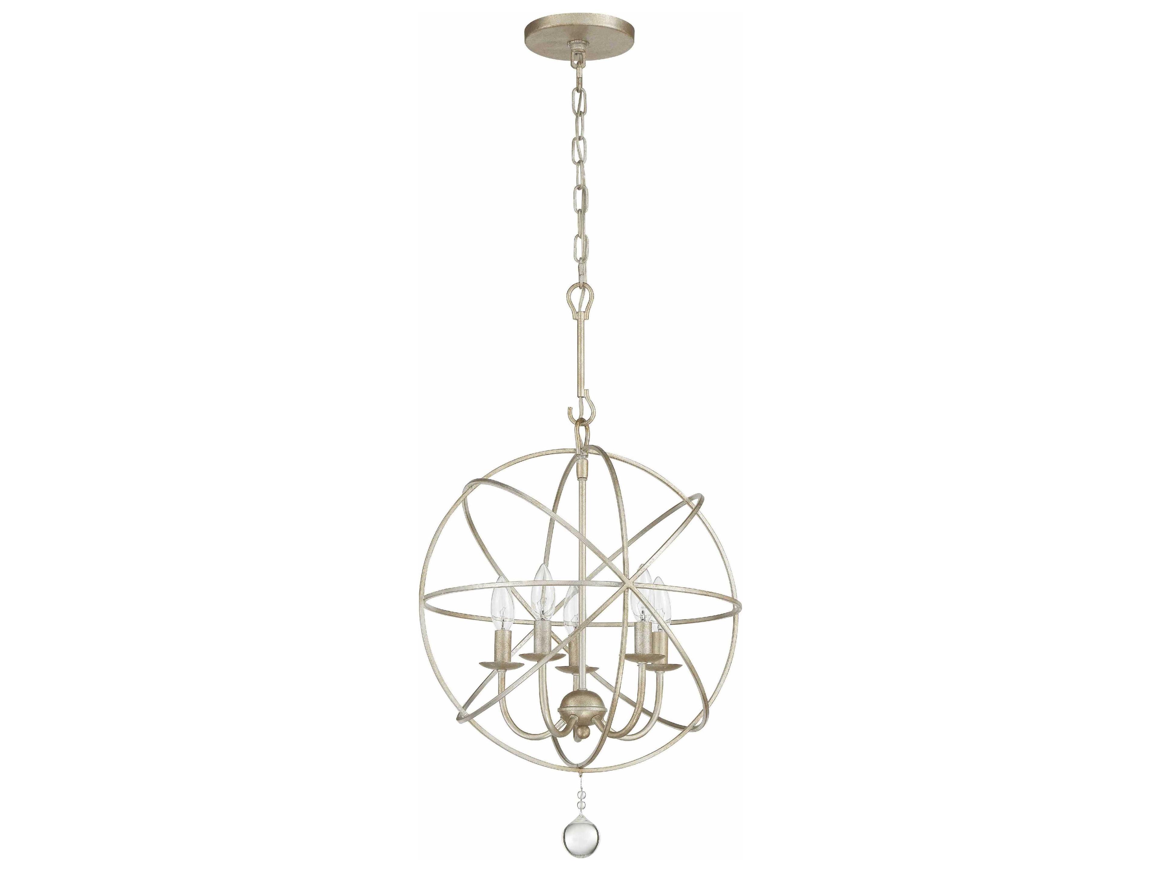 Crystorama Solaris 5-Light Olde Silver Glass Candelabra Chandelier
