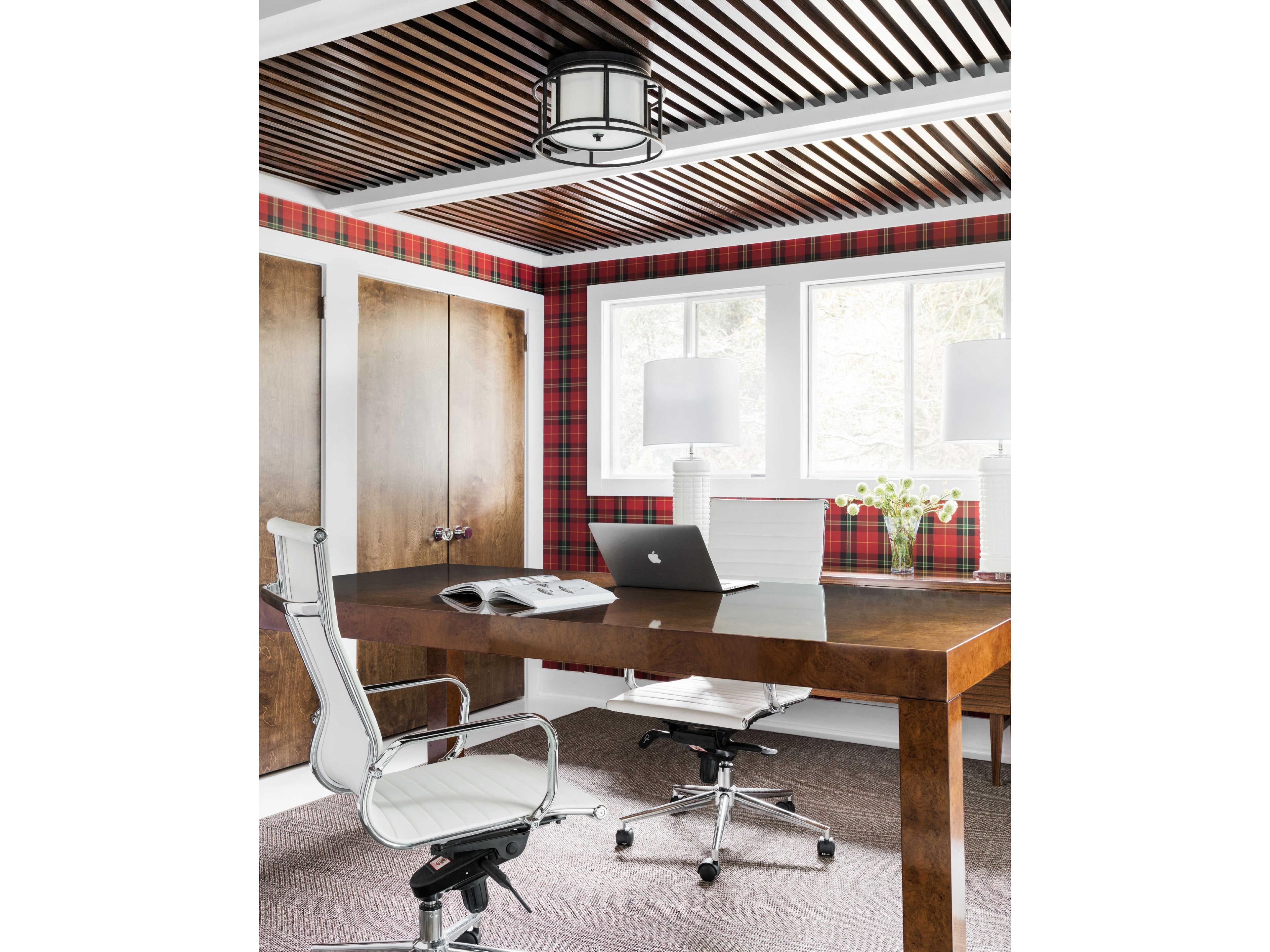 Crystorama Hulton 2-Light Matte Black White Drum Geometric Flush Mount