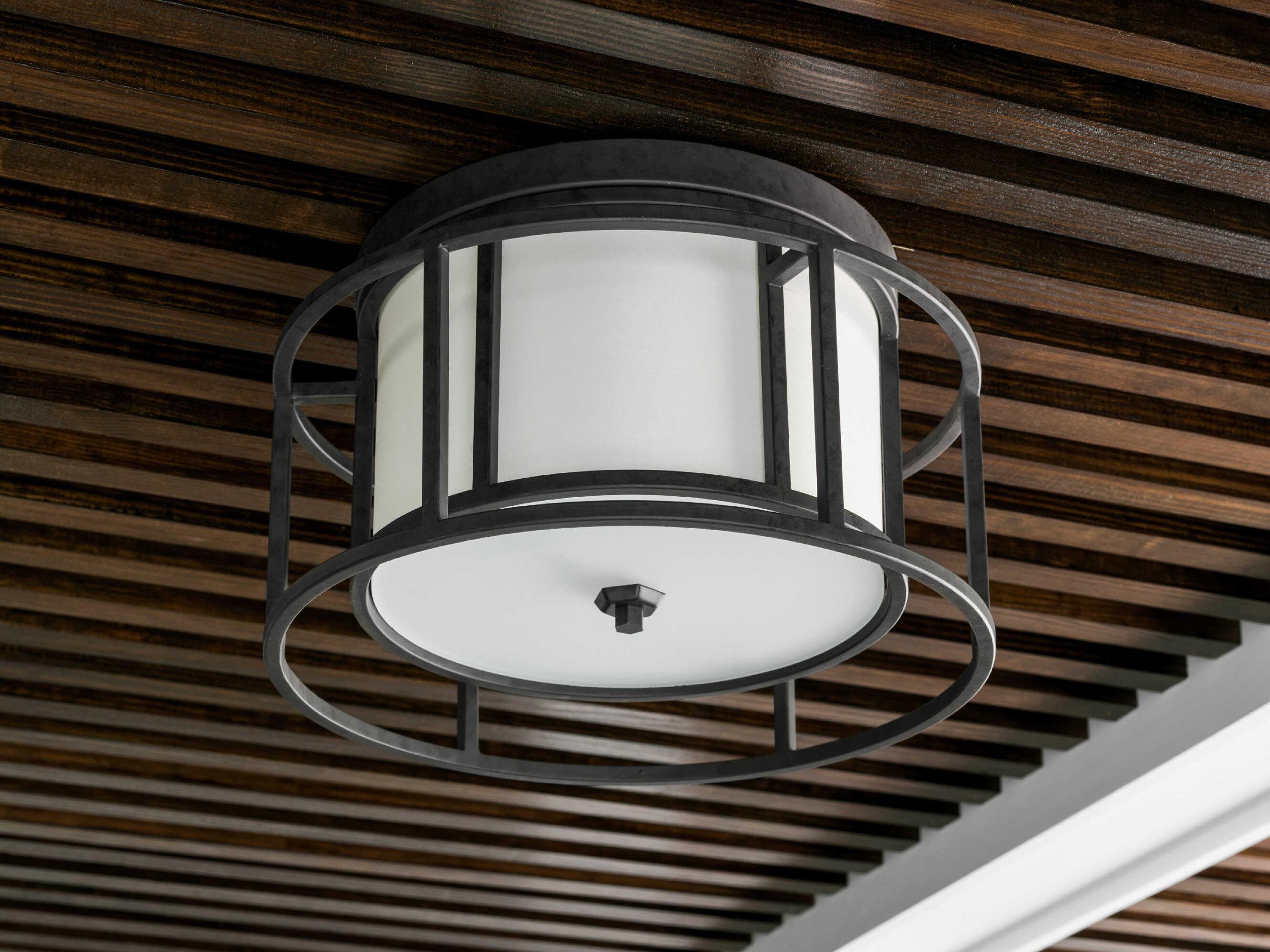 Crystorama Hulton 2-Light Matte Black White Drum Geometric Flush Mount