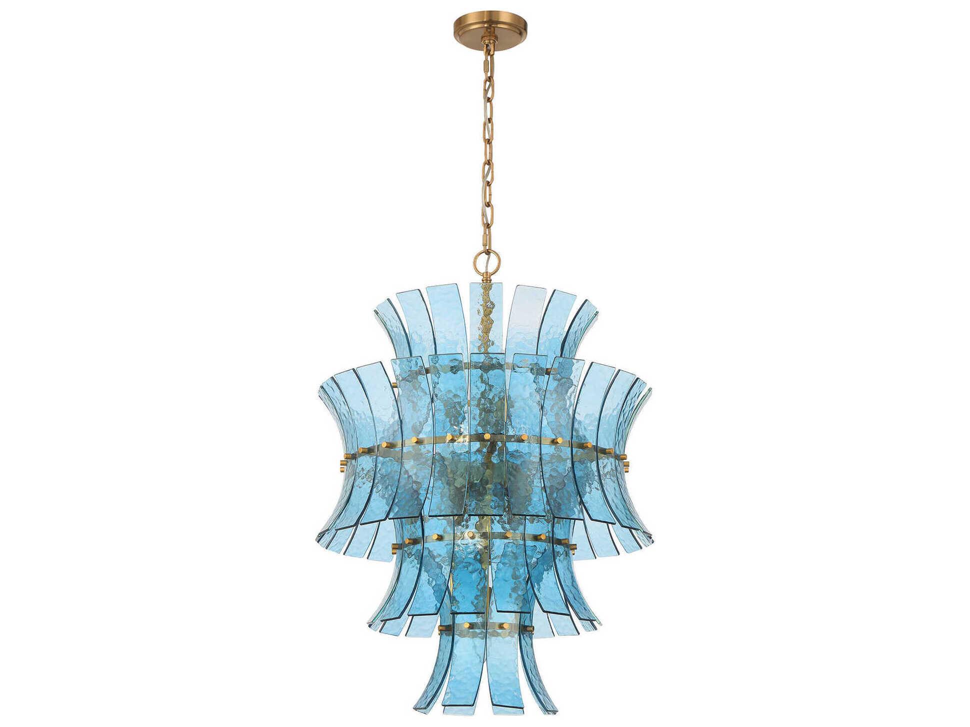 Crystorama Abigail 13-Light Aged Brass Blue Tiered Chandelier