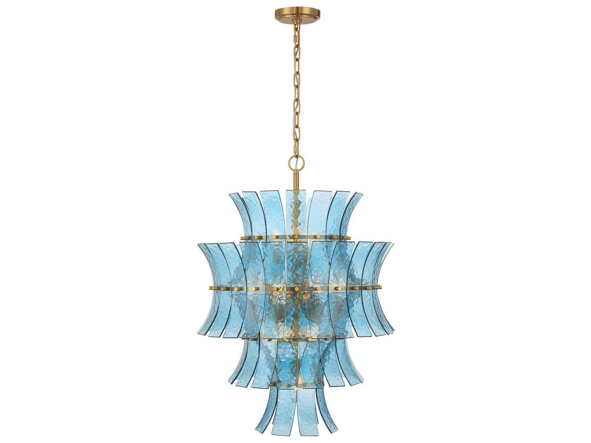 Crystorama Abigail 13-Light Aged Brass Blue Tiered Chandelier