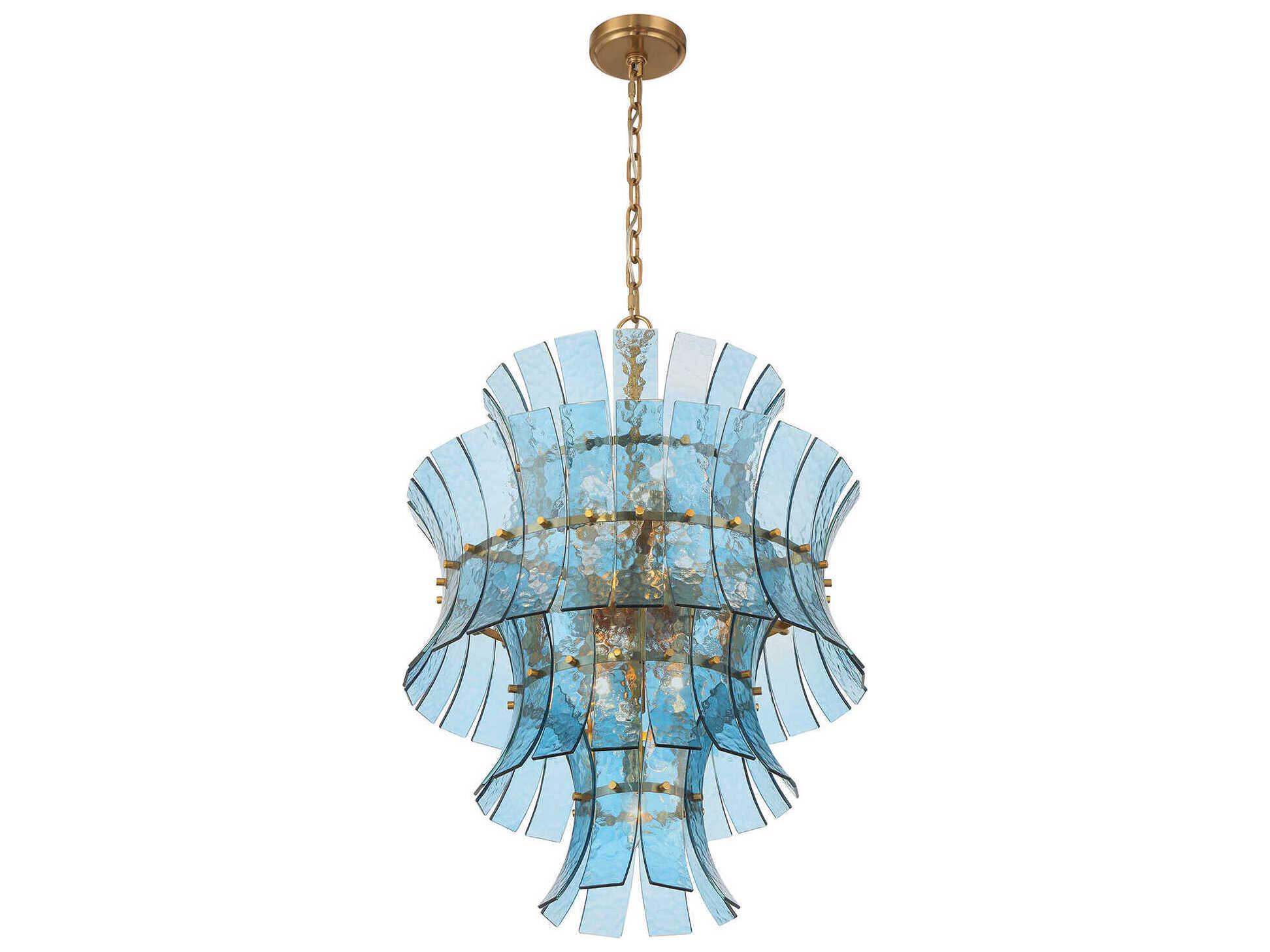 Crystorama Abigail 13-Light Aged Brass Blue Tiered Chandelier