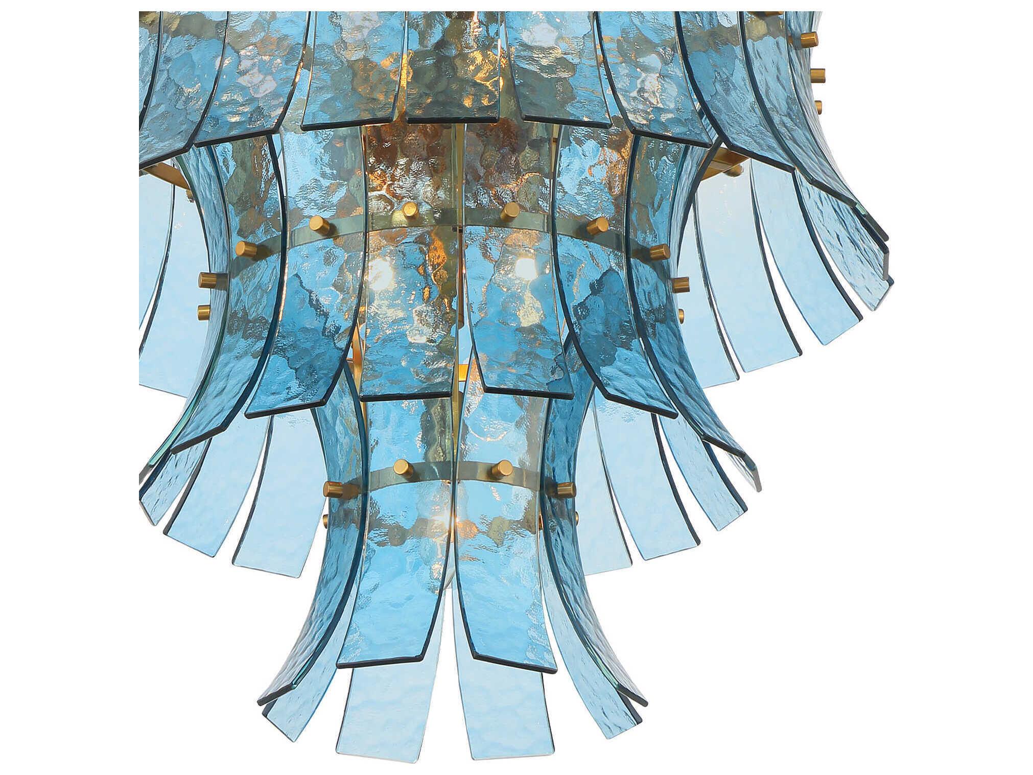 Crystorama Abigail 13-Light Aged Brass Blue Tiered Chandelier