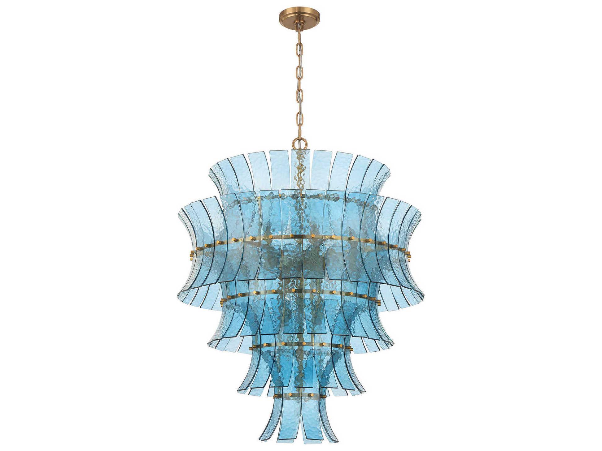 Crystorama Abigail 21-Light Aged Brass Blue Tiered Chandelier