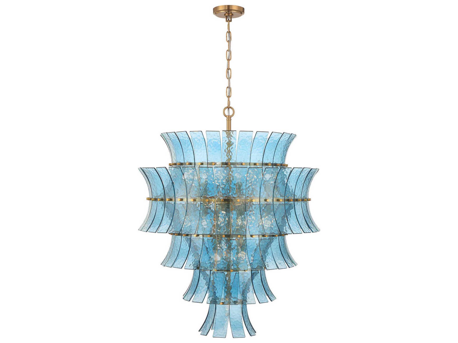 Crystorama Abigail 21-Light Aged Brass Blue Tiered Chandelier