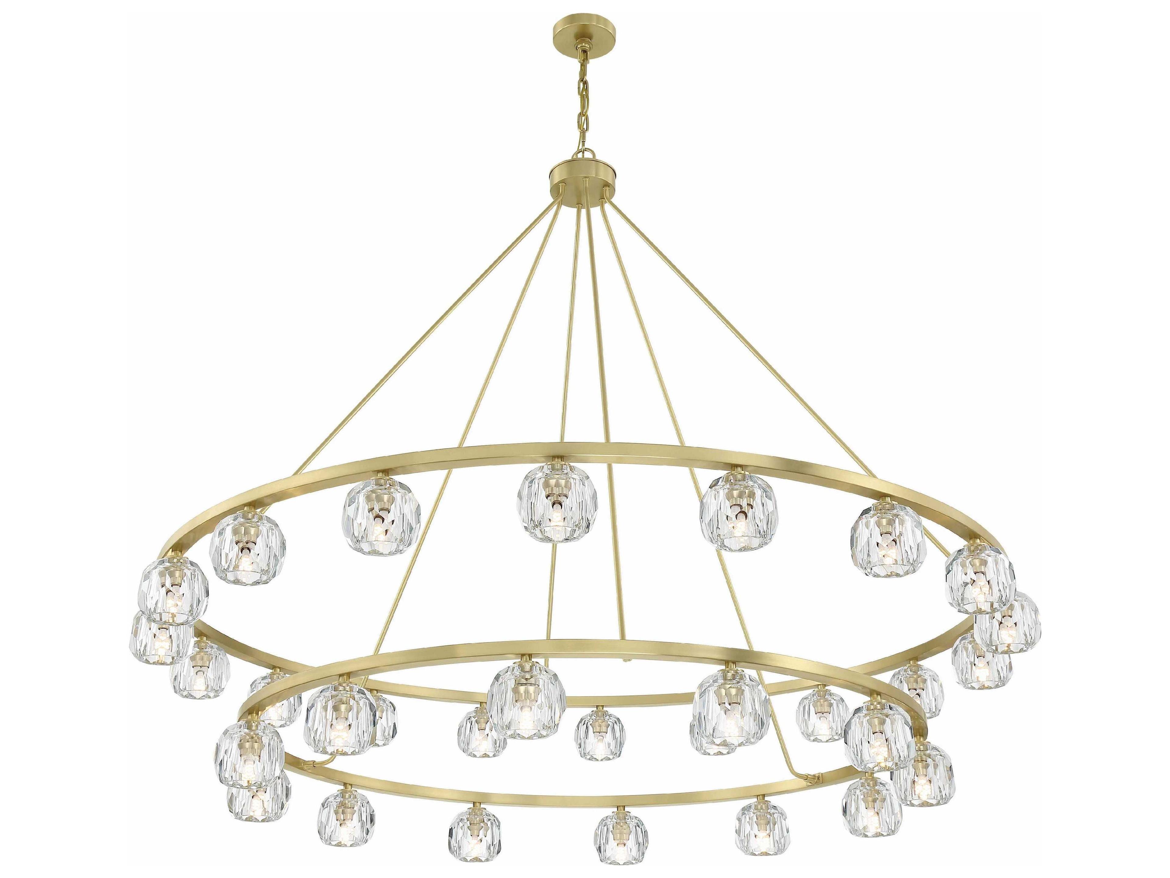 Crystorama Aragon 30-Light Soft Brass Crystal Glass Globe Tiered Chandelier