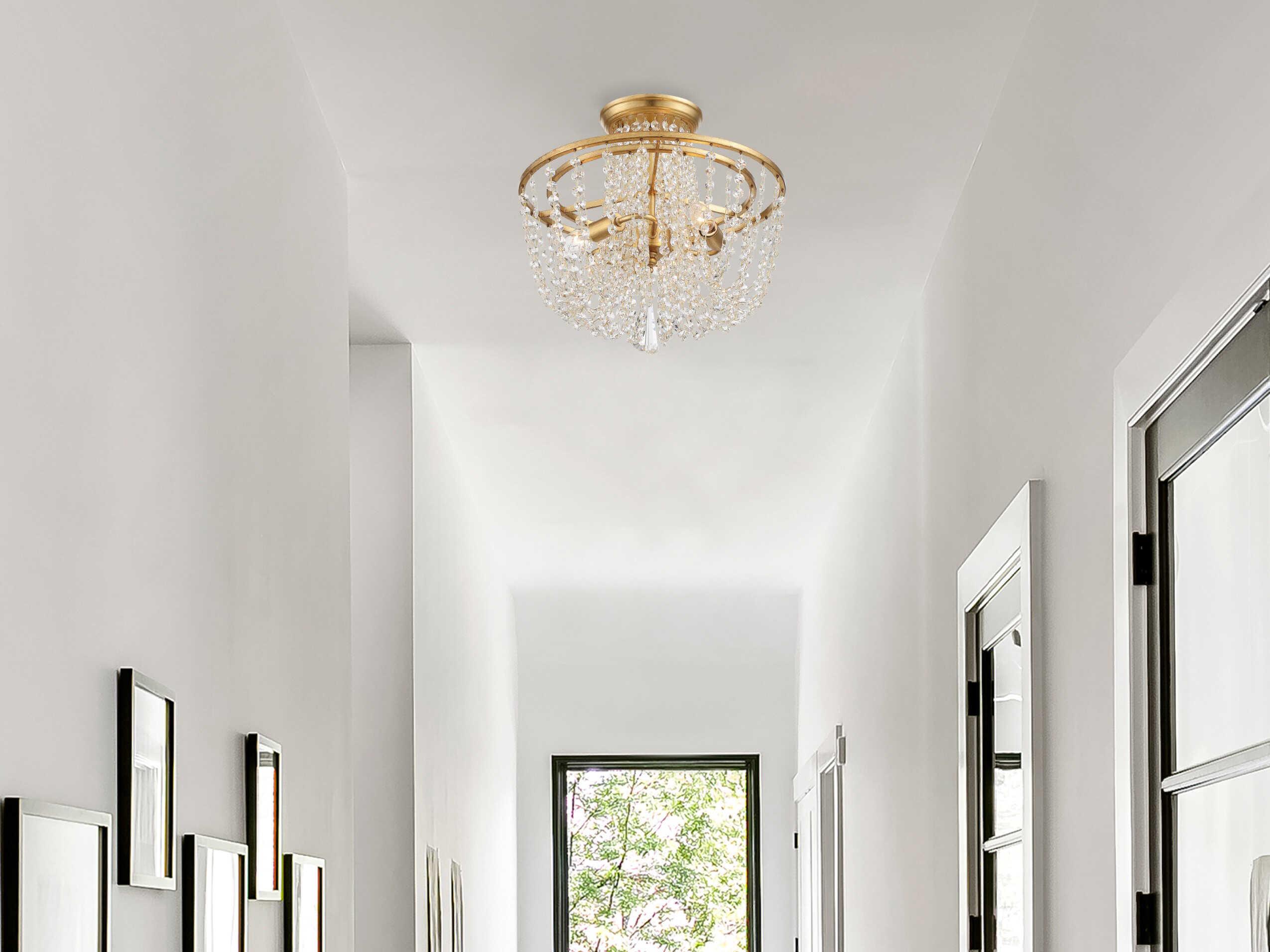 Crystorama Arcadia 3-Light Antique Gold Steel Crystal Semi Flush Mount