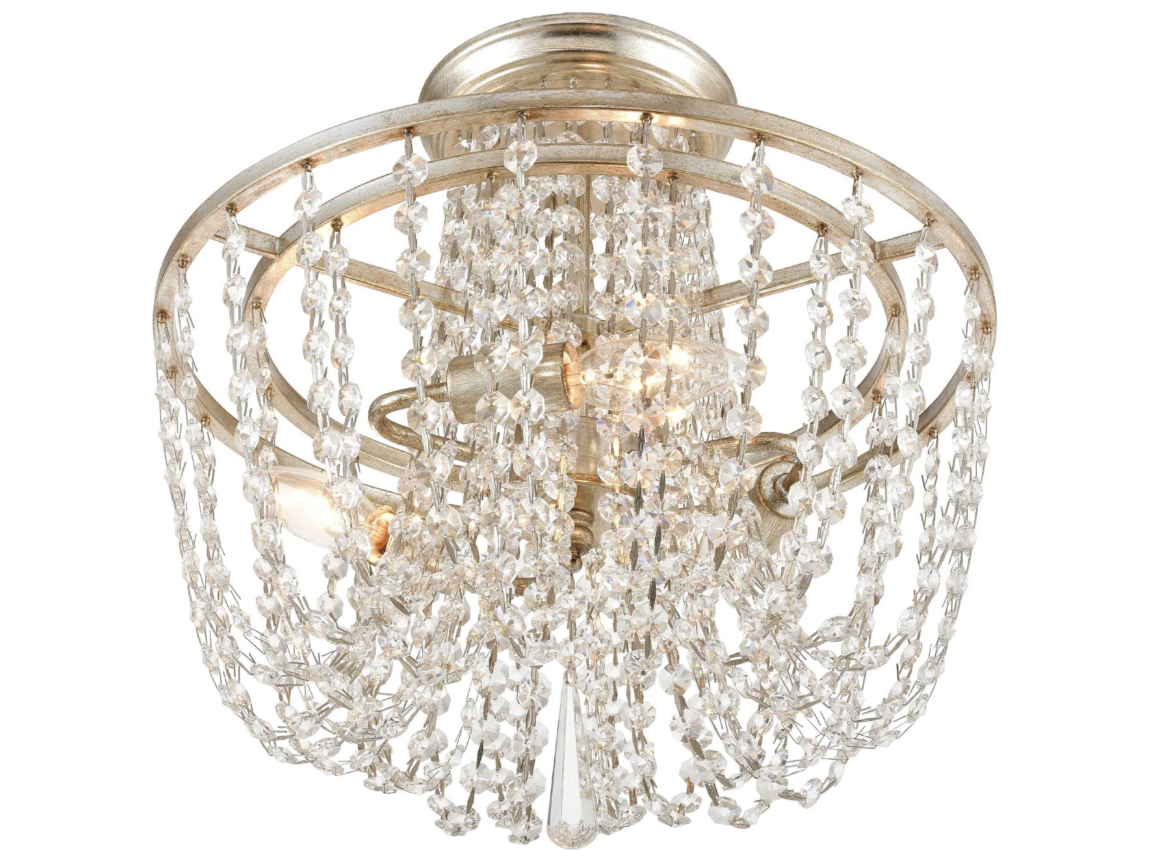 Crystorama Arcadia 3-Light Antique Silver Clear Crystal Semi Flush Mount