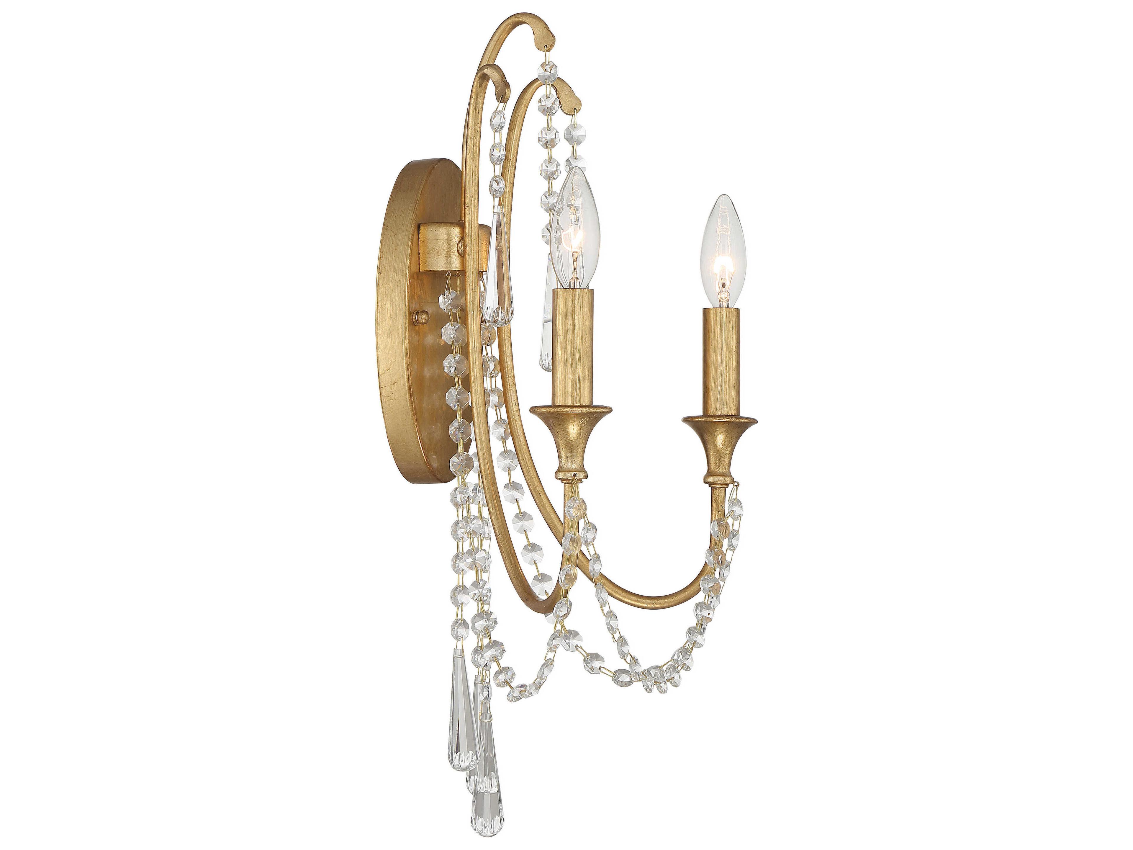 Crystorama Arcadia 2-Light Antique Gold Crystal Wall Sconce