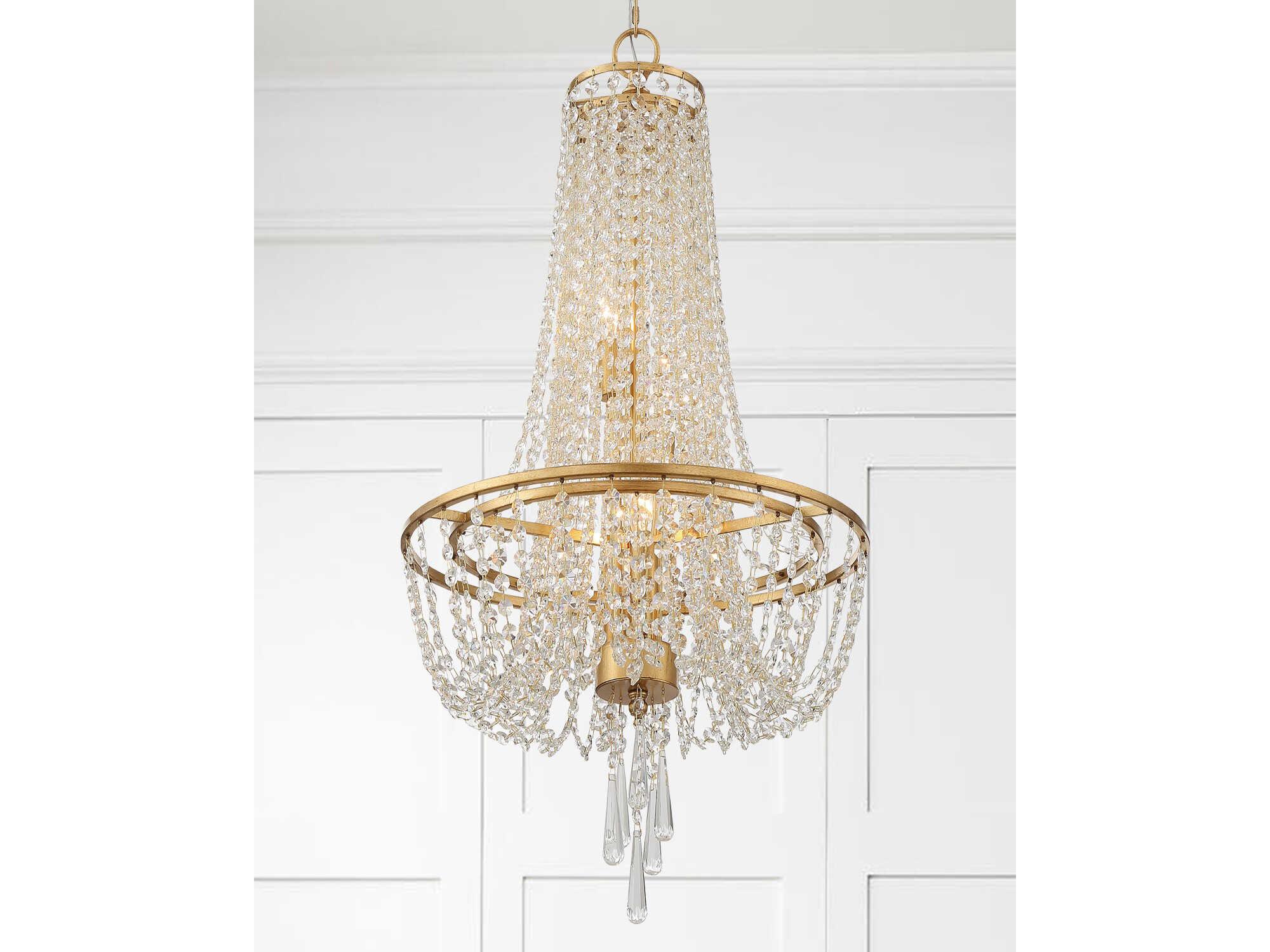 Crystorama Arcadia 4-Light Antique Gold Steel Crystal Candelabra Chandelier