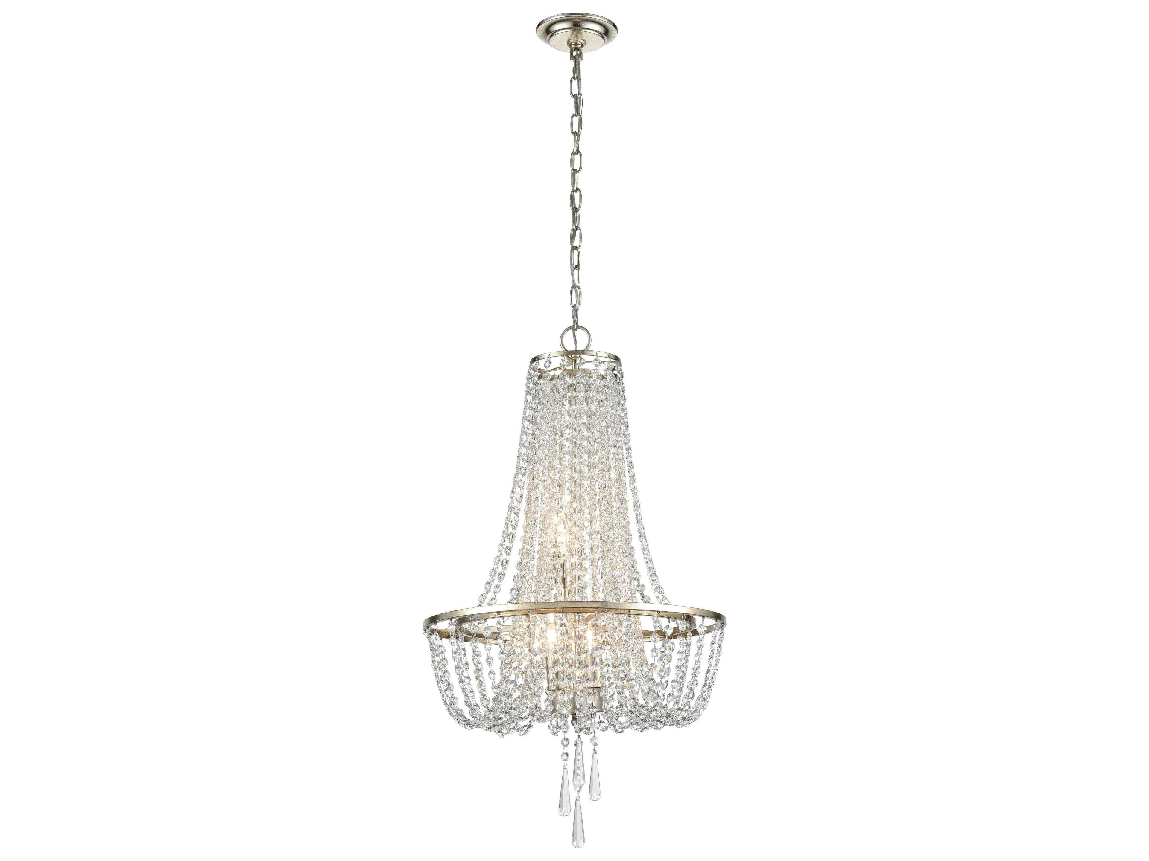 Crystorama Arcadia 4-Light Antique Silver Steel Crystal Candelabra Tiered Chandelier