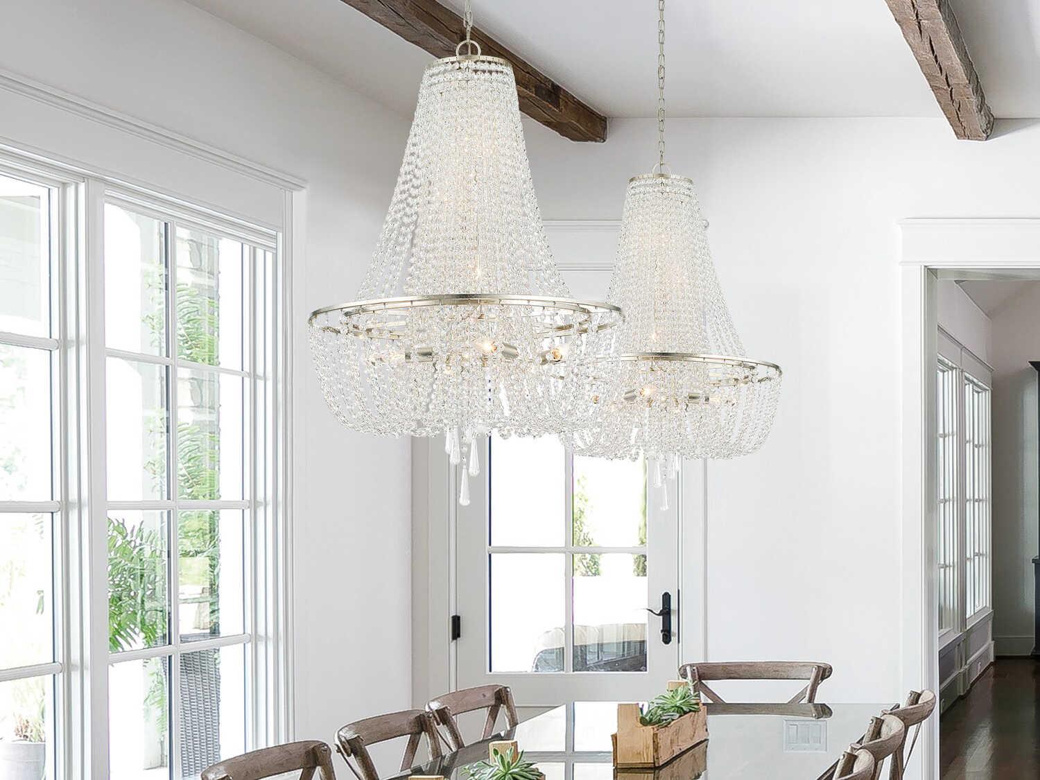 Crystorama Arcadia 4-Light Antique Silver Steel Crystal Candelabra Tiered Chandelier