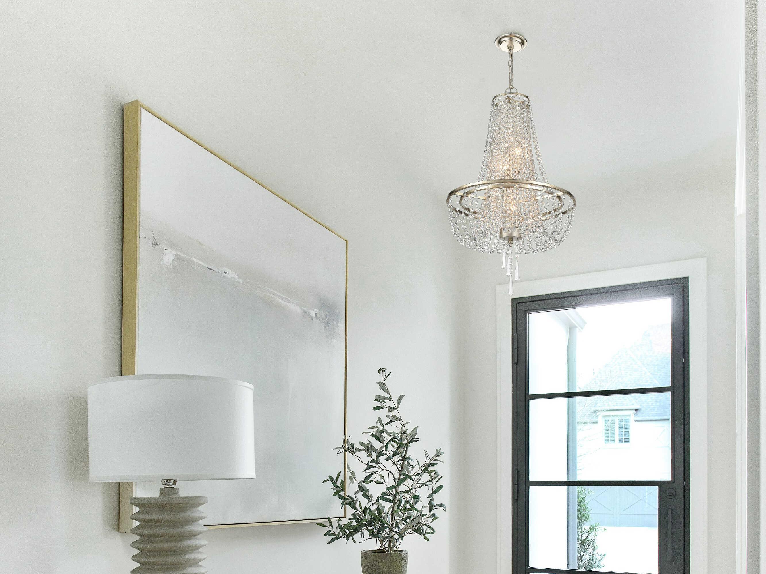 Crystorama Arcadia 4-Light Antique Silver Steel Crystal Candelabra Tiered Chandelier