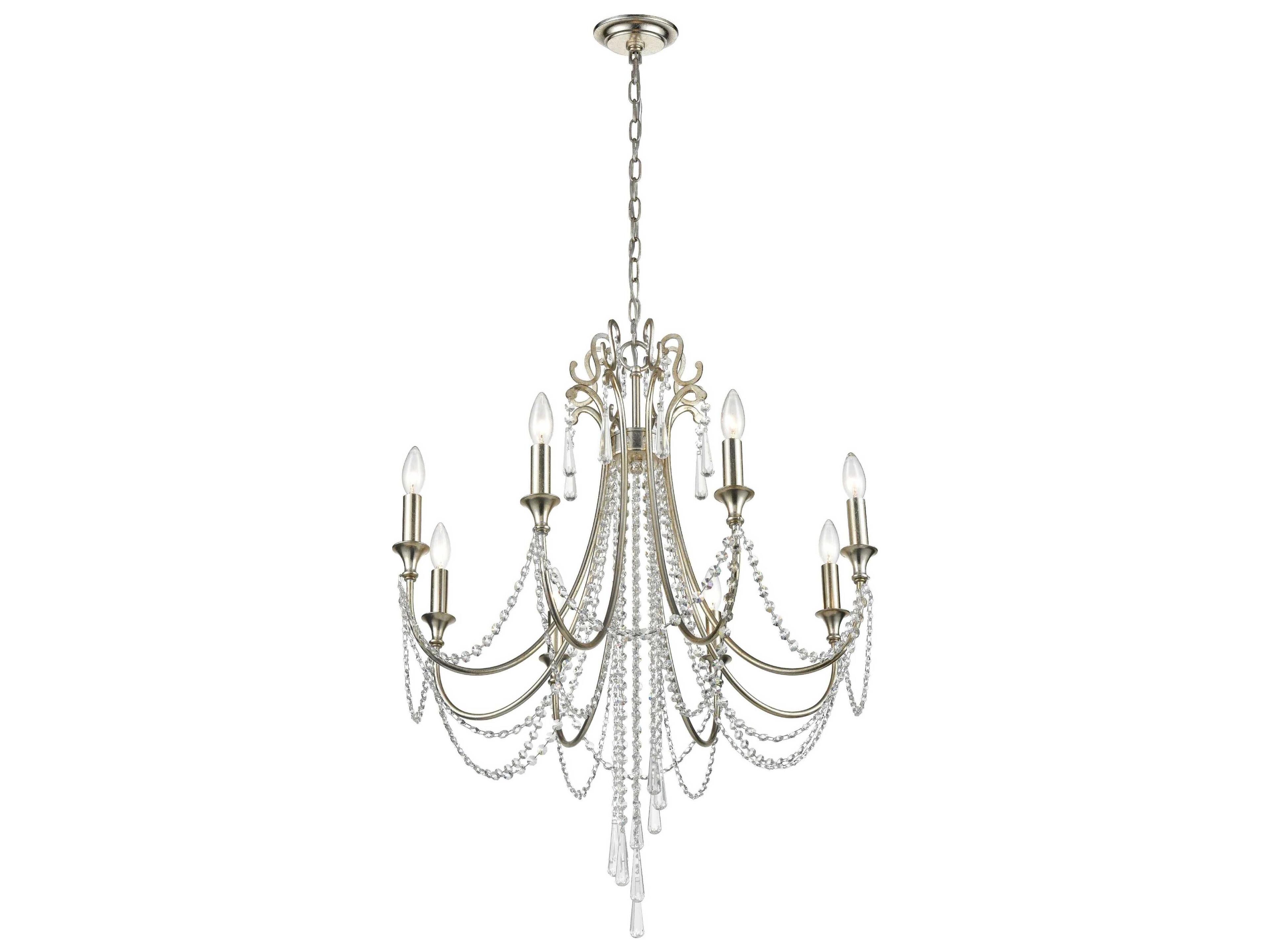 Crystorama Arcadia 8-Light Antique Silver Steel Crystal Candelabra Chandelier