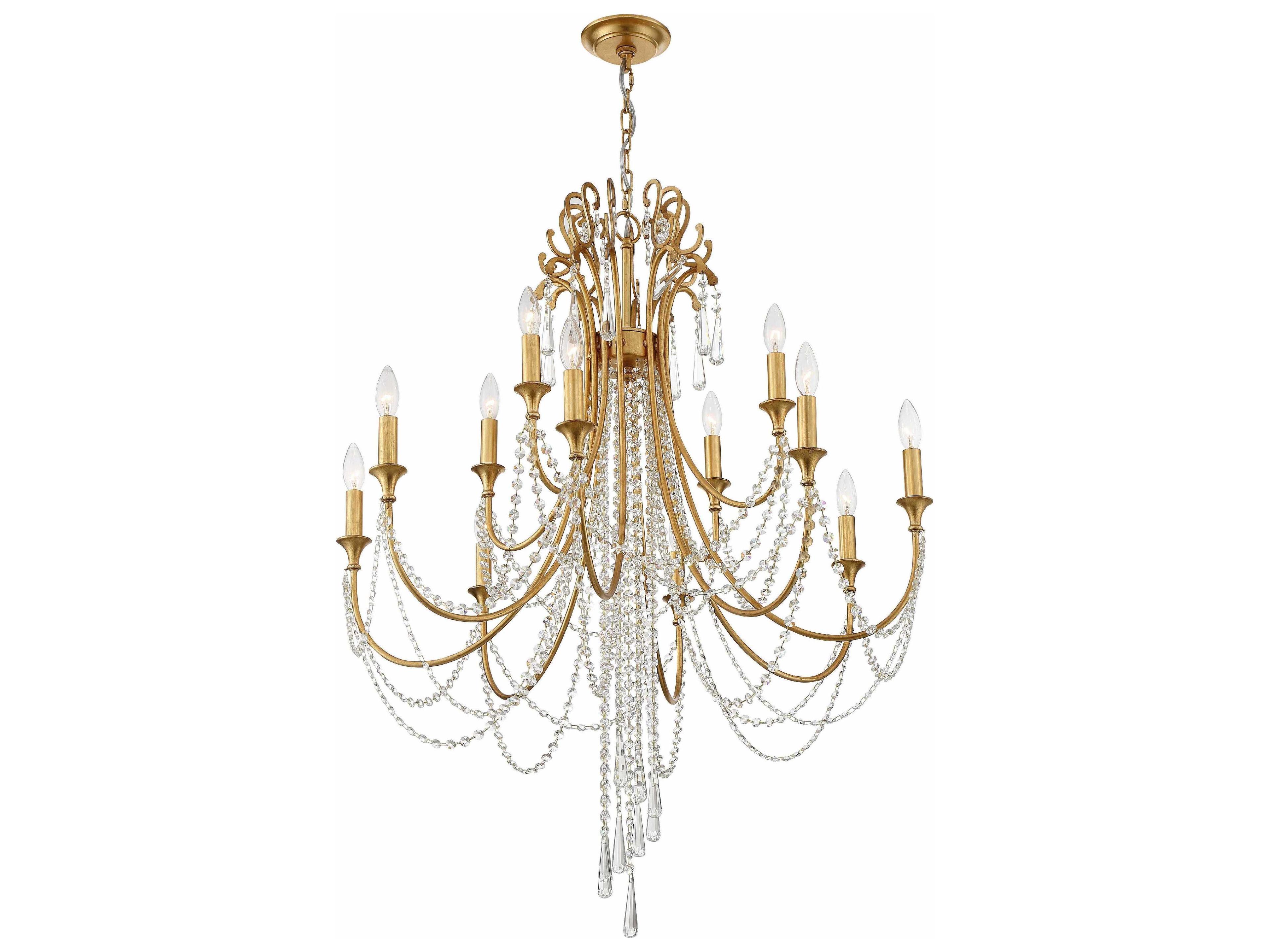 Crystorama Arcadia 12-Light Antique Gold Crystal Candelabra Tiered Chandelier