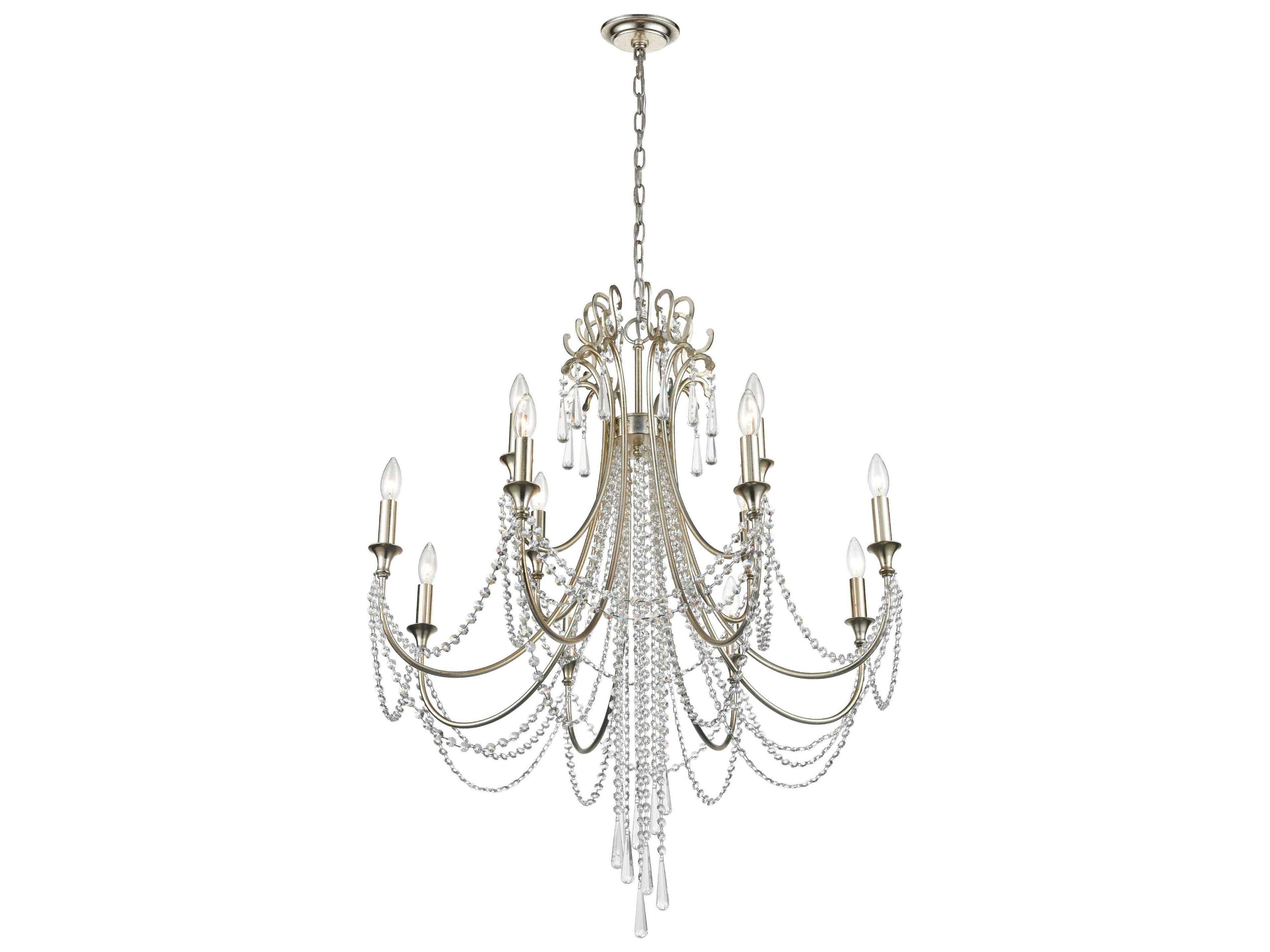 Crystorama Arcadia 12-Light Antique Silver Steel Crystal Candelabra Tiered Chandelier