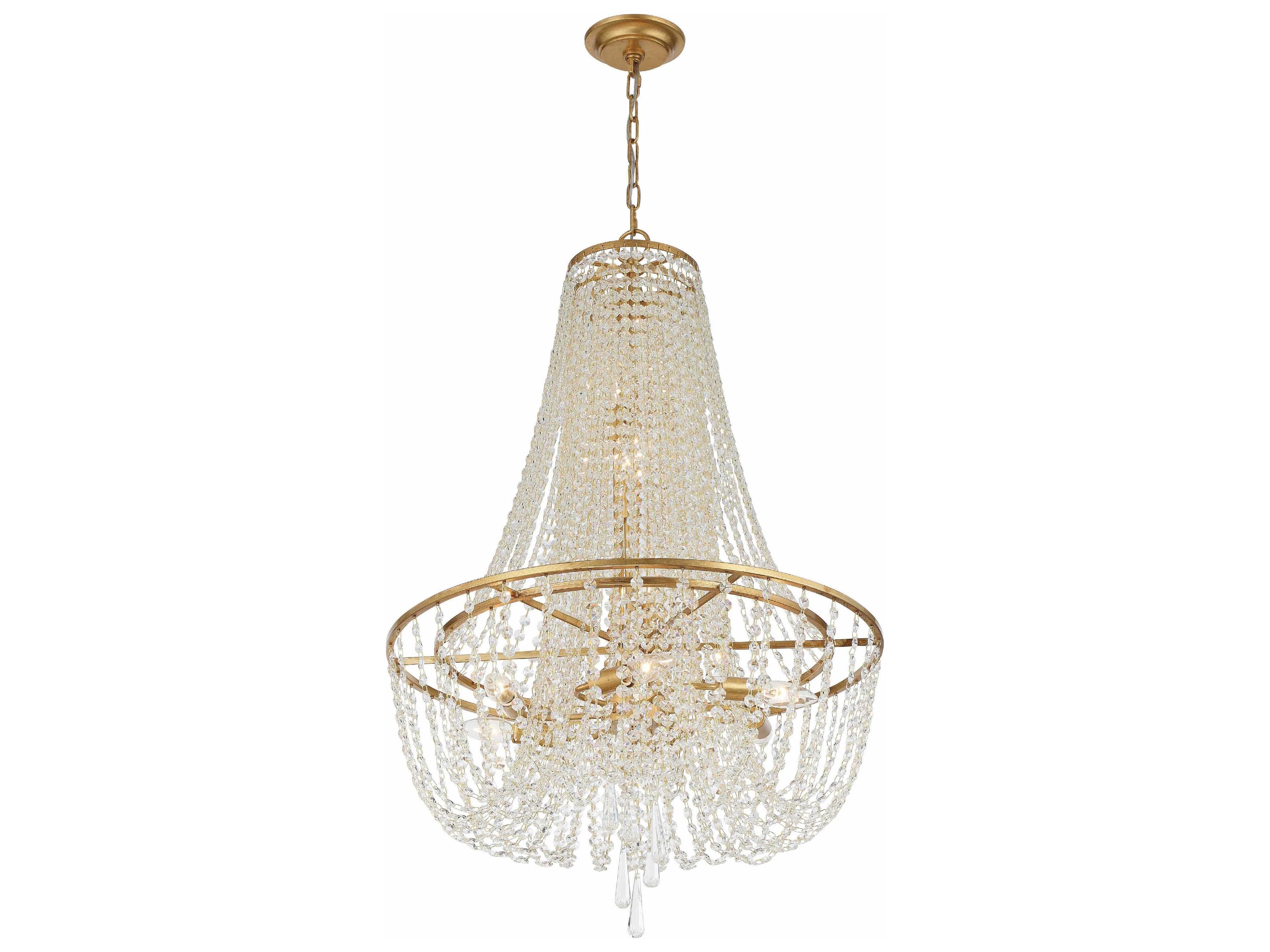 Crystorama Arcadia 9-Light Antique Gold Steel Crystal Candelabra Tiered Chandelier