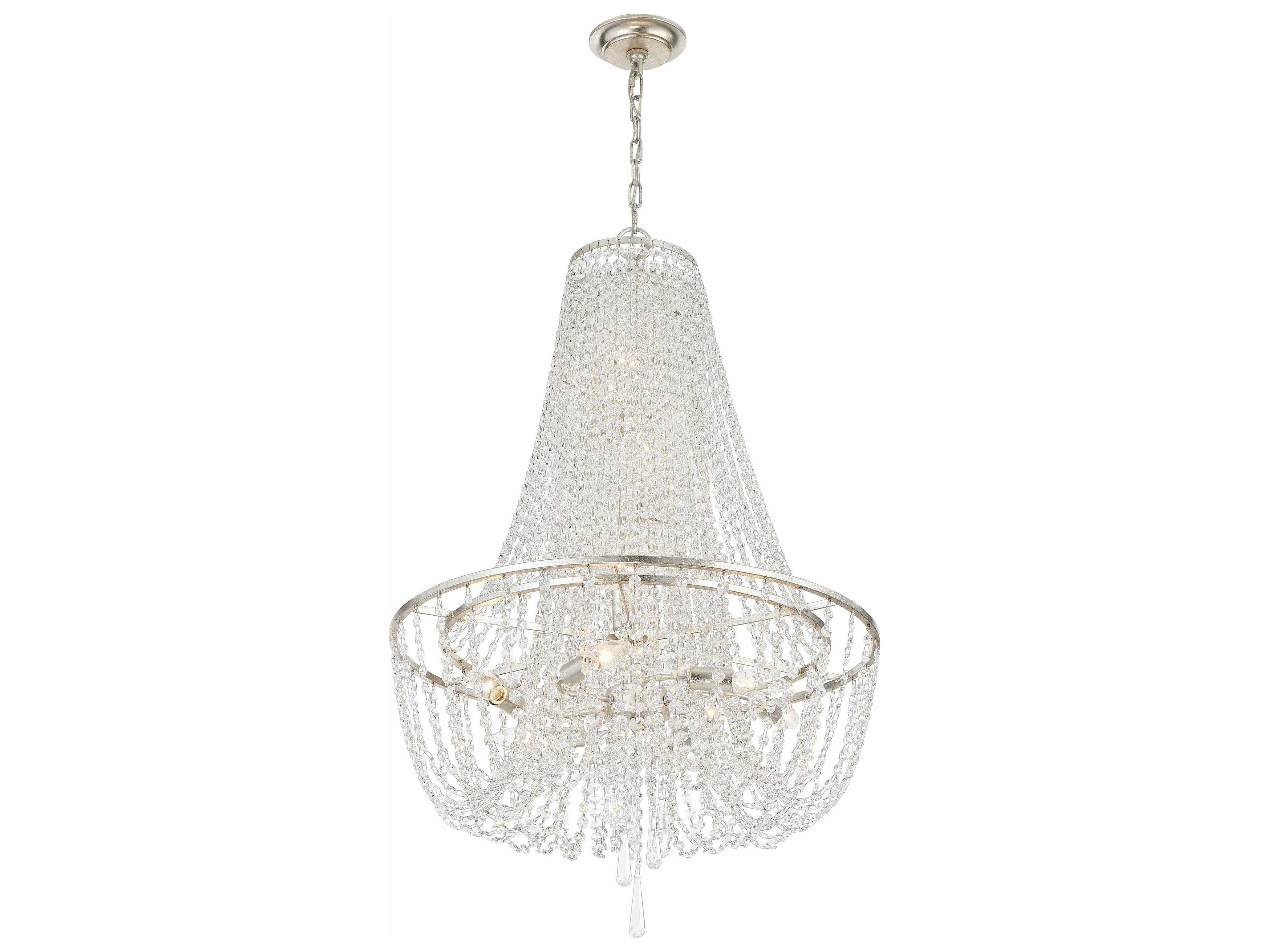 Crystorama Arcadia 9-Light Antique Silver Steel Crystal Candelabra Chandelier