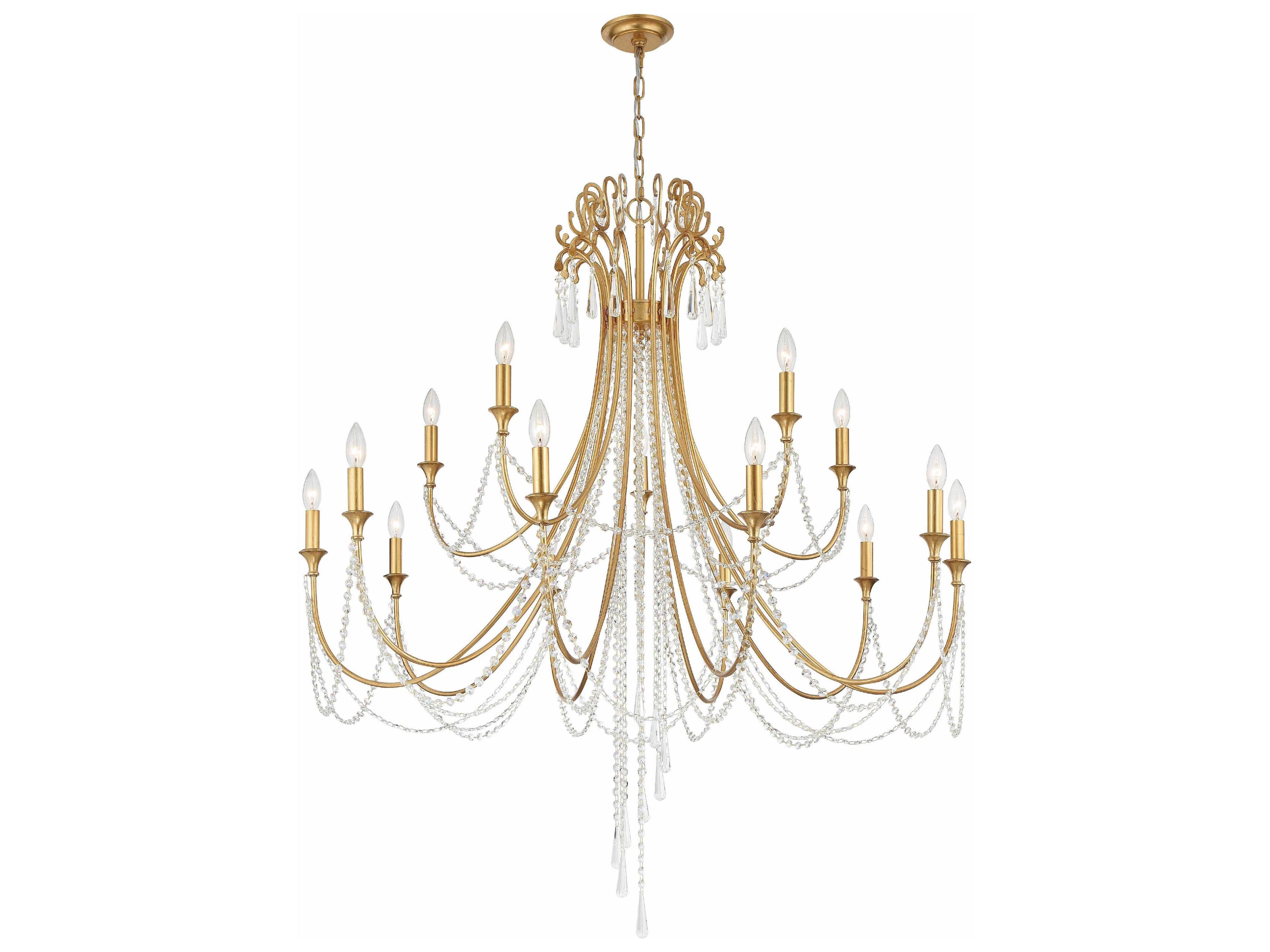 Crystorama Arcadia 15-Light Antique Gold Steel Crystal Candelabra Tiered Chandelier