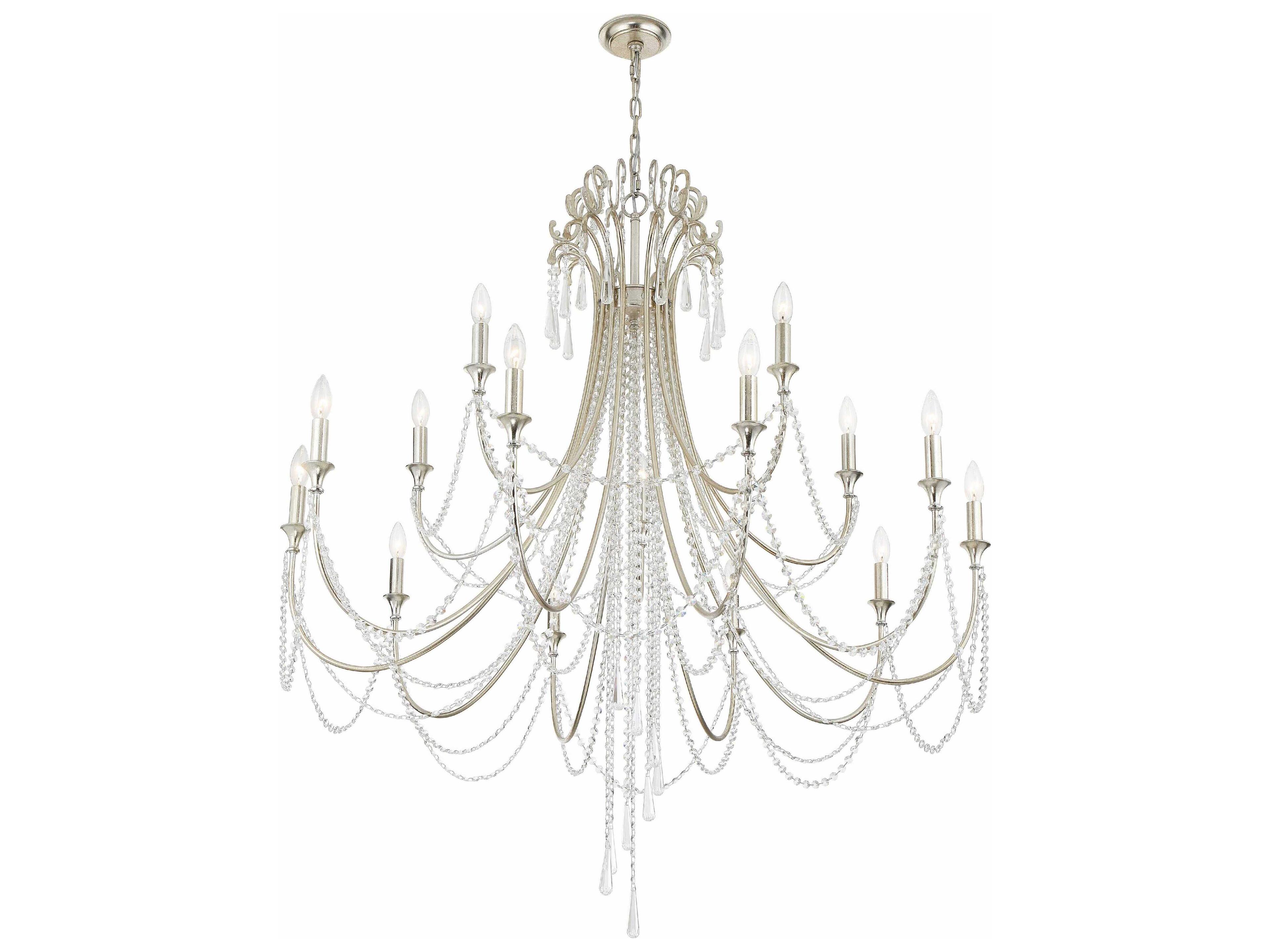 Crystorama Arcadia 15-Light Antique Silver Crystal Candelabra Tiered Chandelier