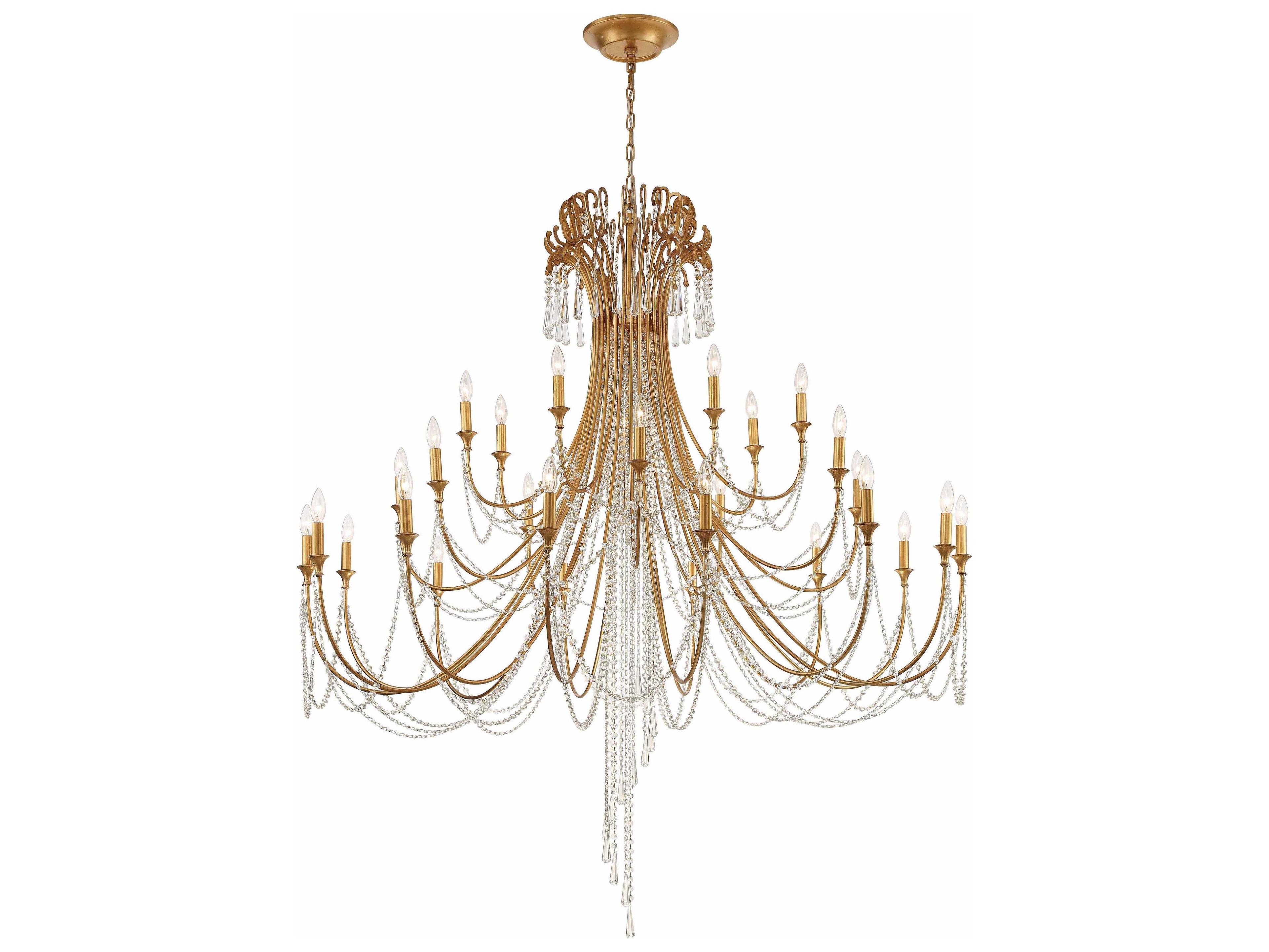 Crystorama Arcadia 28-Light Antique Gold Steel Crystal Candelabra Tiered Chandelier