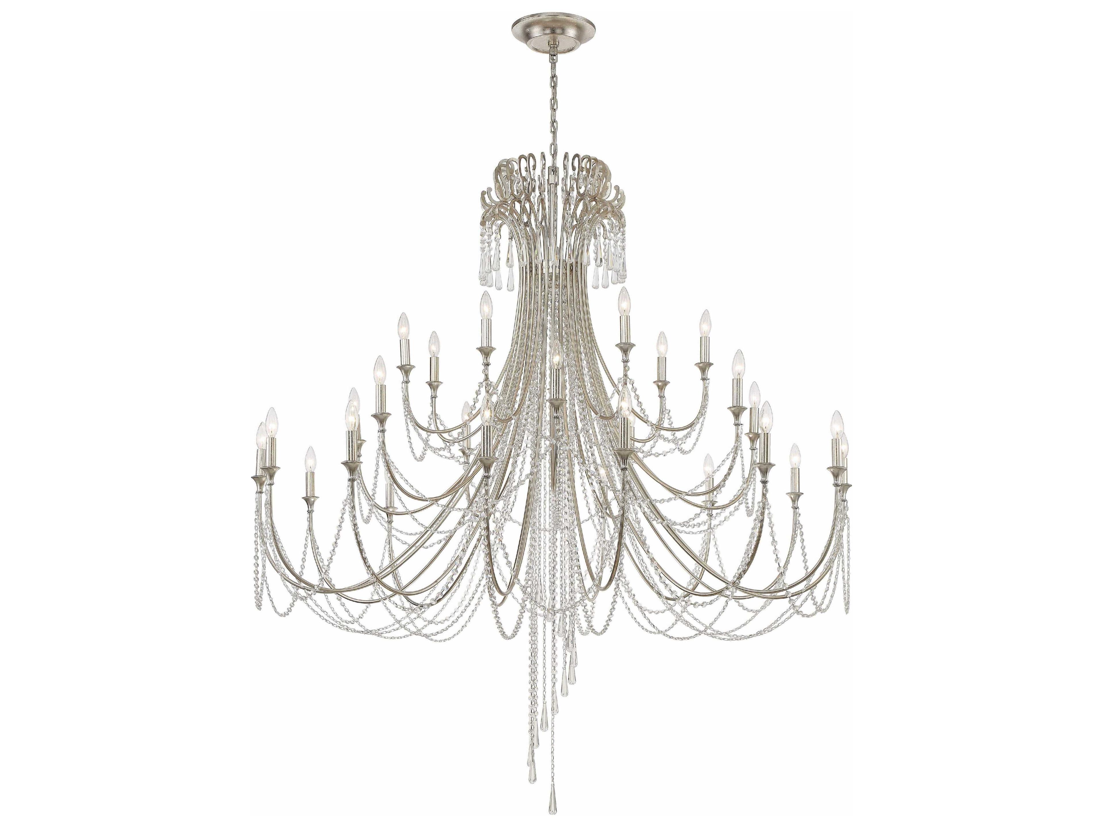 Crystorama Arcadia 28-Light Antique Silver Crystal Candelabra Tiered Chandelier