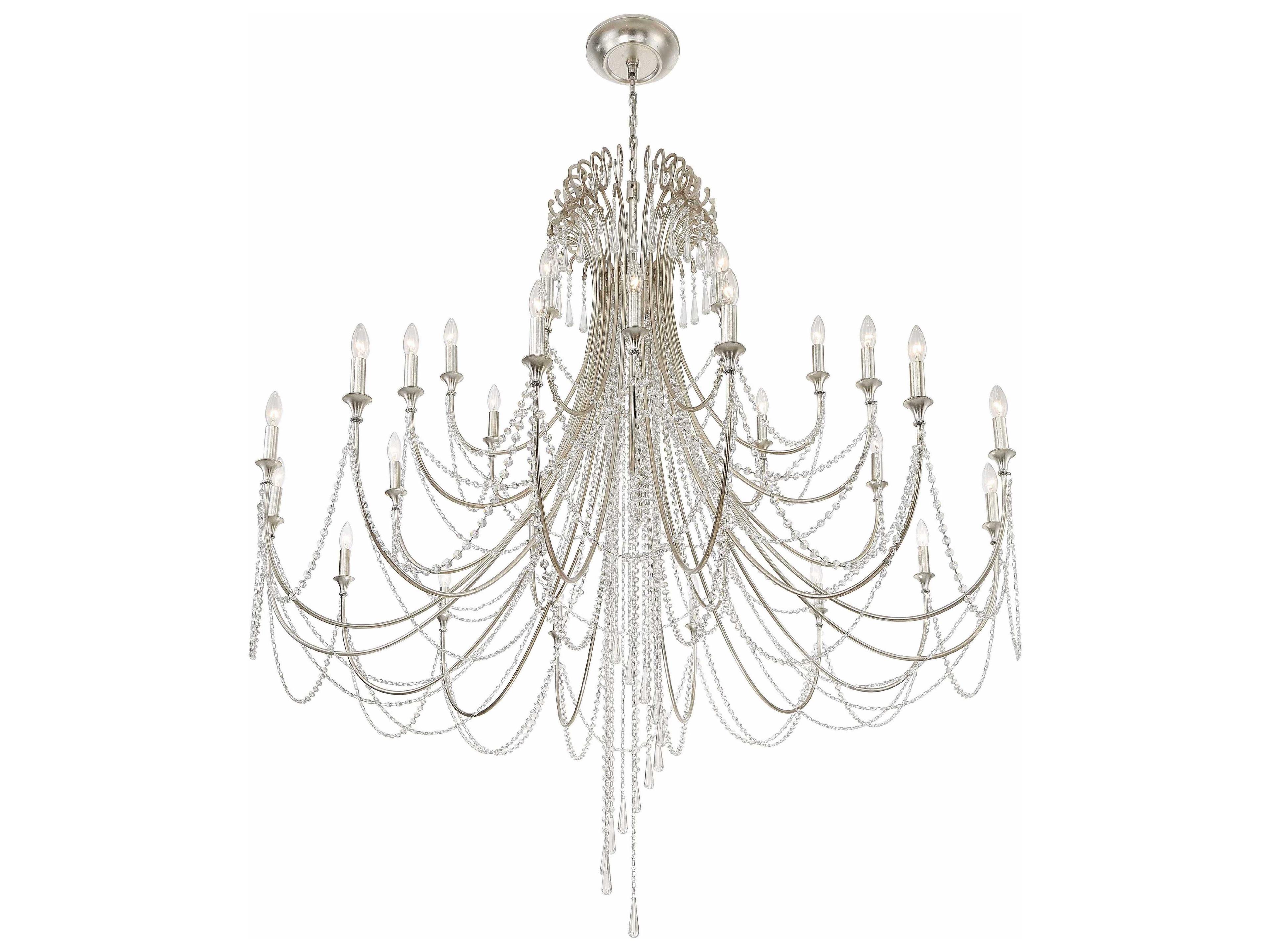 Crystorama Arcadia 28-Light Antique Silver Crystal Candelabra Tiered Chandelier