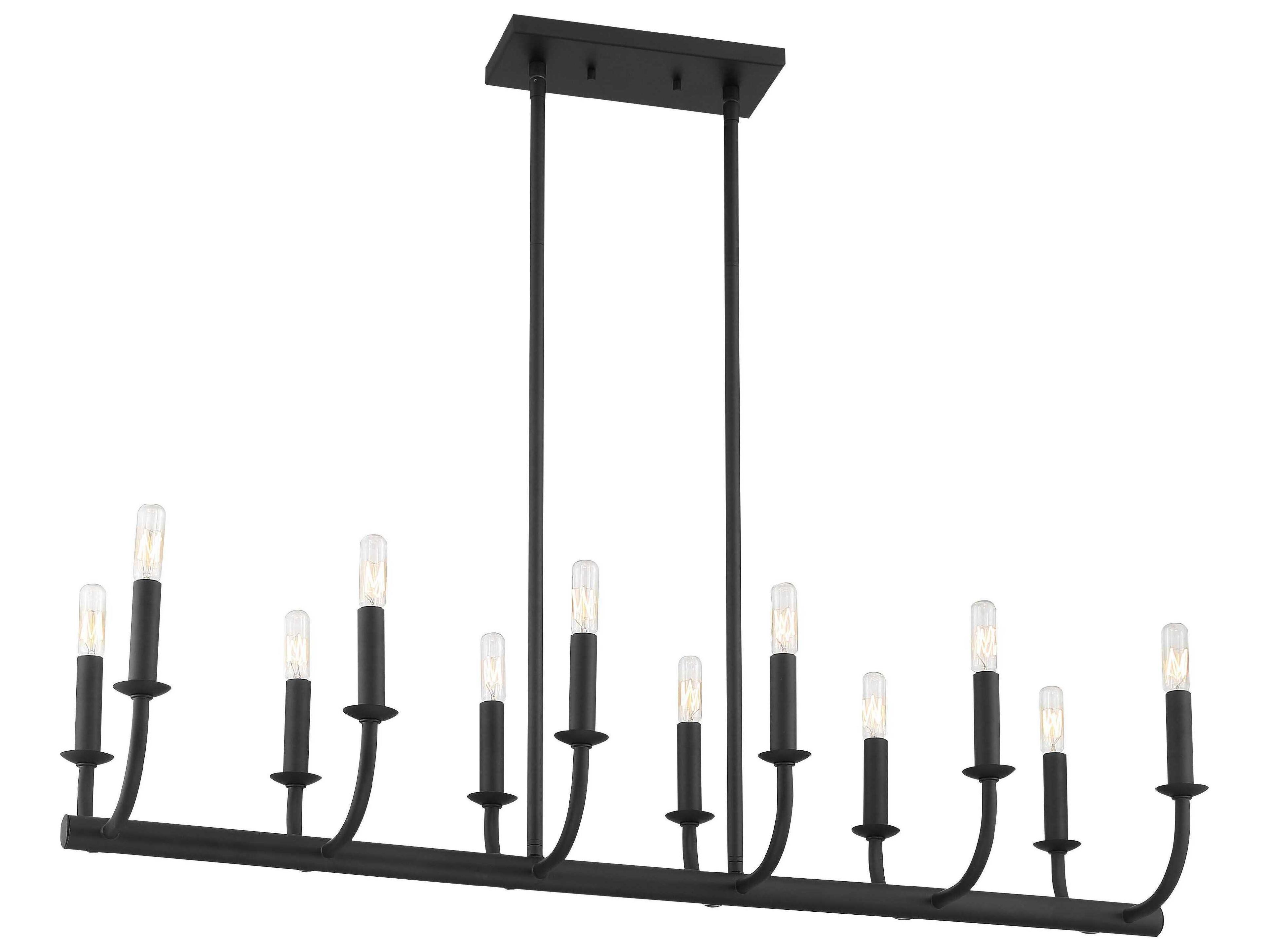 Crystorama Bailey 12-Light Matte Black Linear Island Pendant