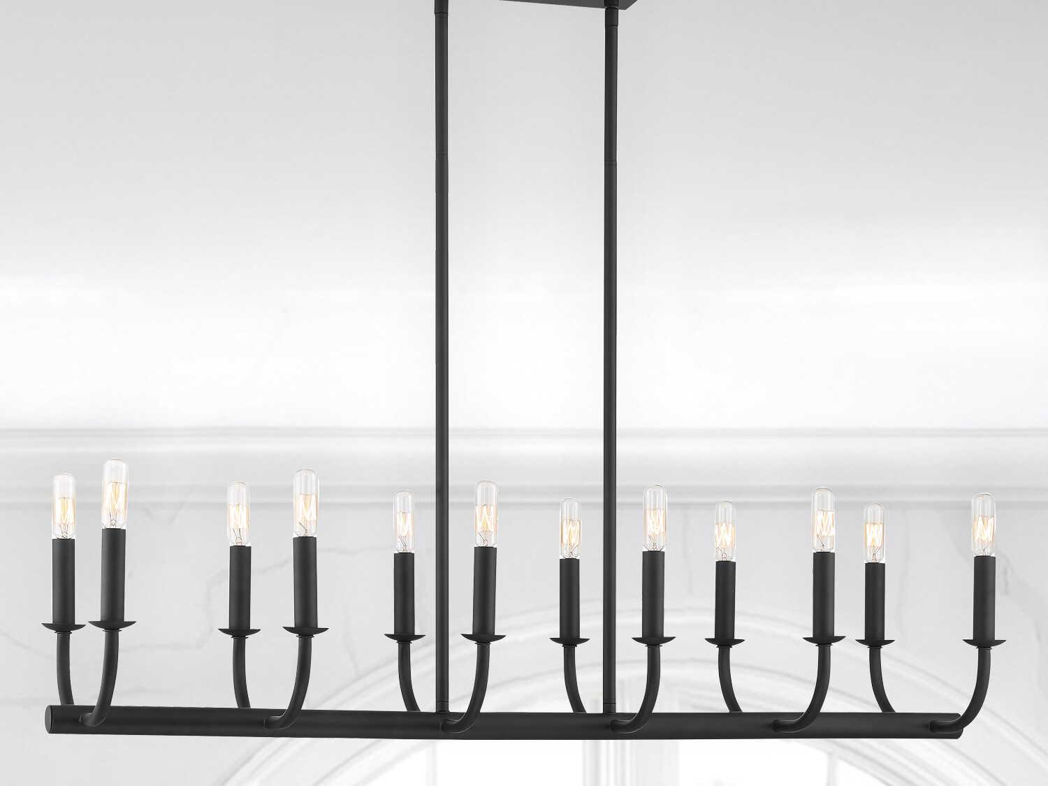 Crystorama Bailey 12-Light Matte Black Linear Island Pendant