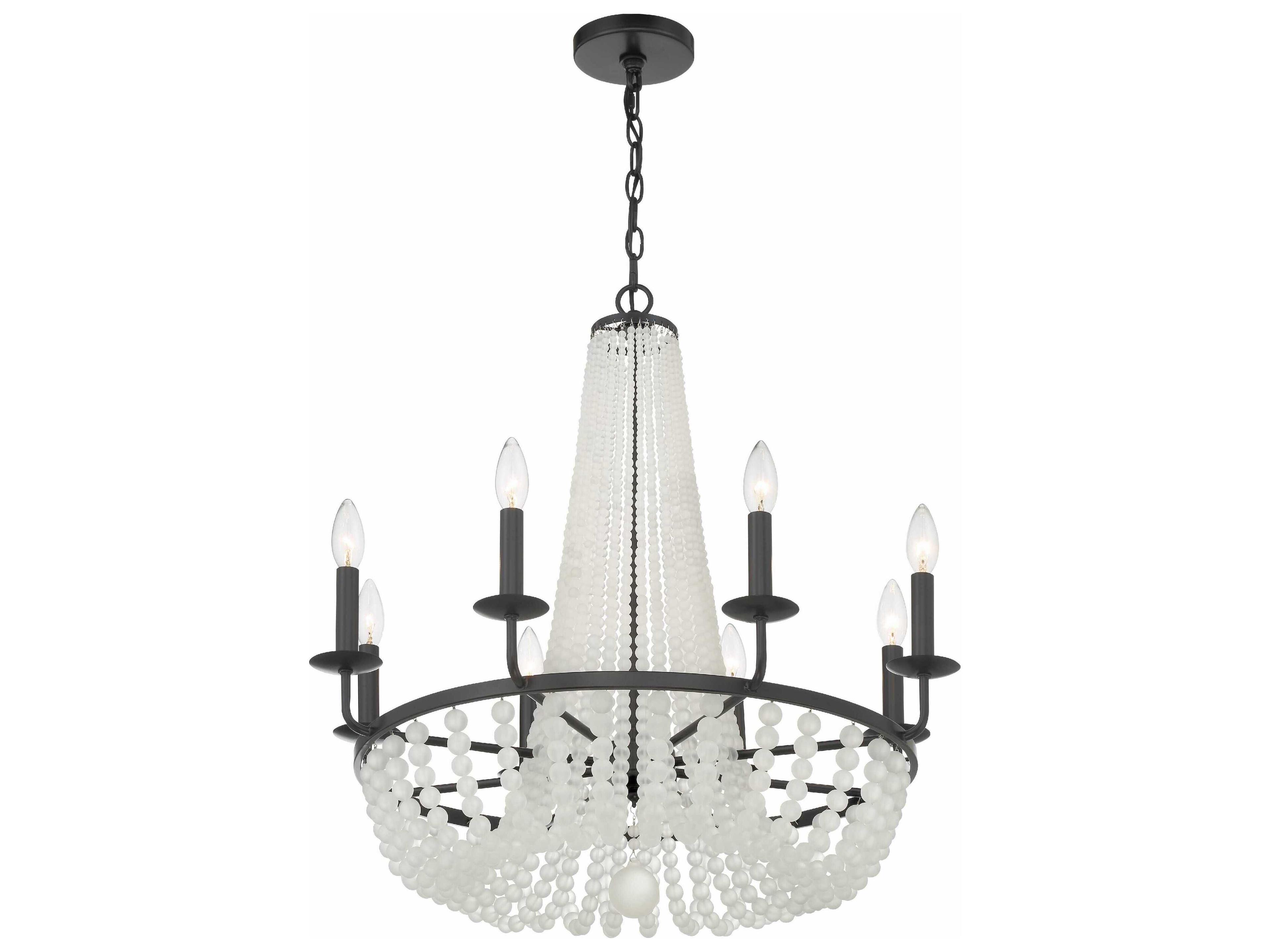 Crystorama Bella 8-Light Matte Black Glass Candelabra Chandelier