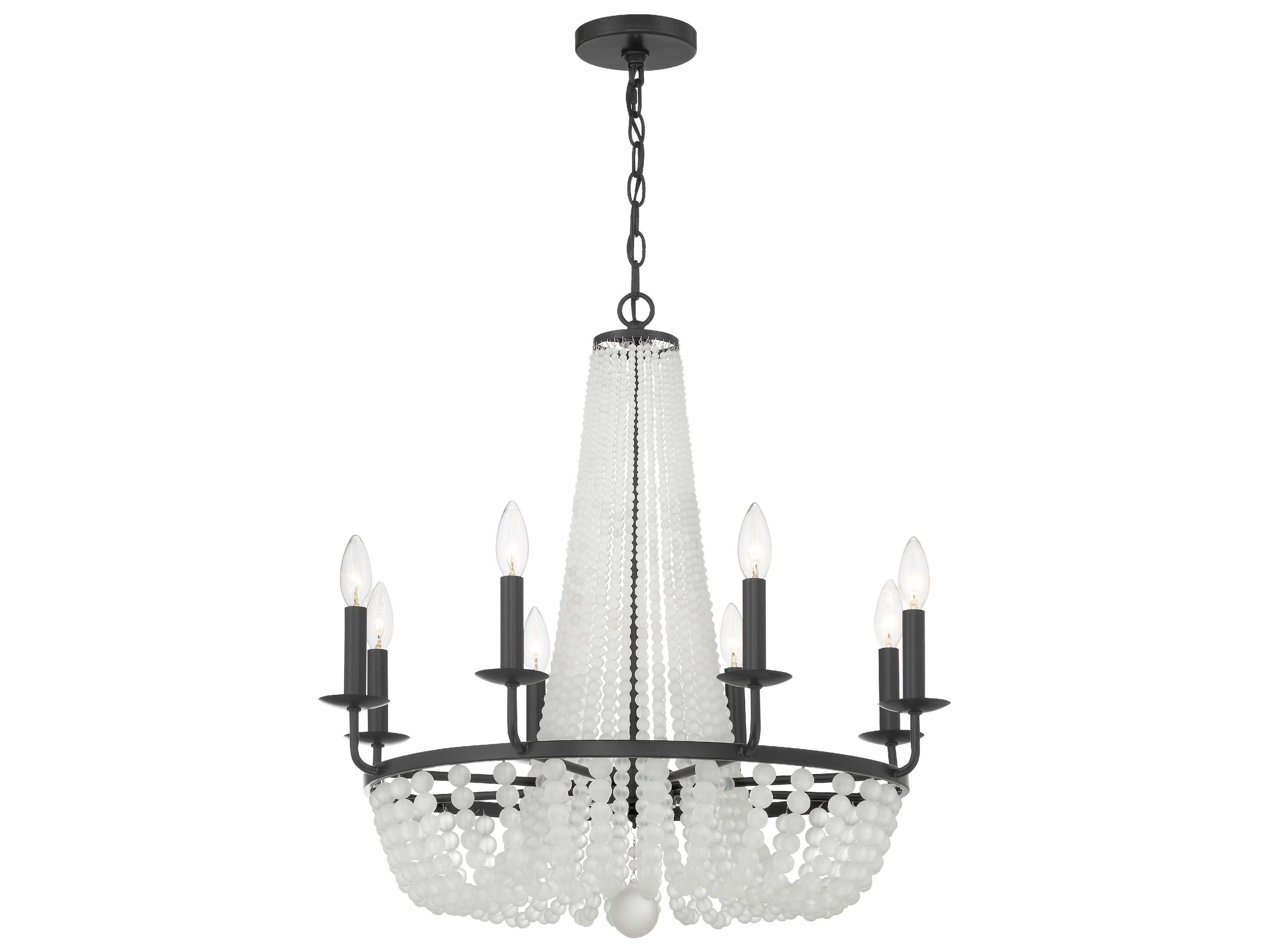 Crystorama Bella 8-Light Matte Black Glass Candelabra Chandelier