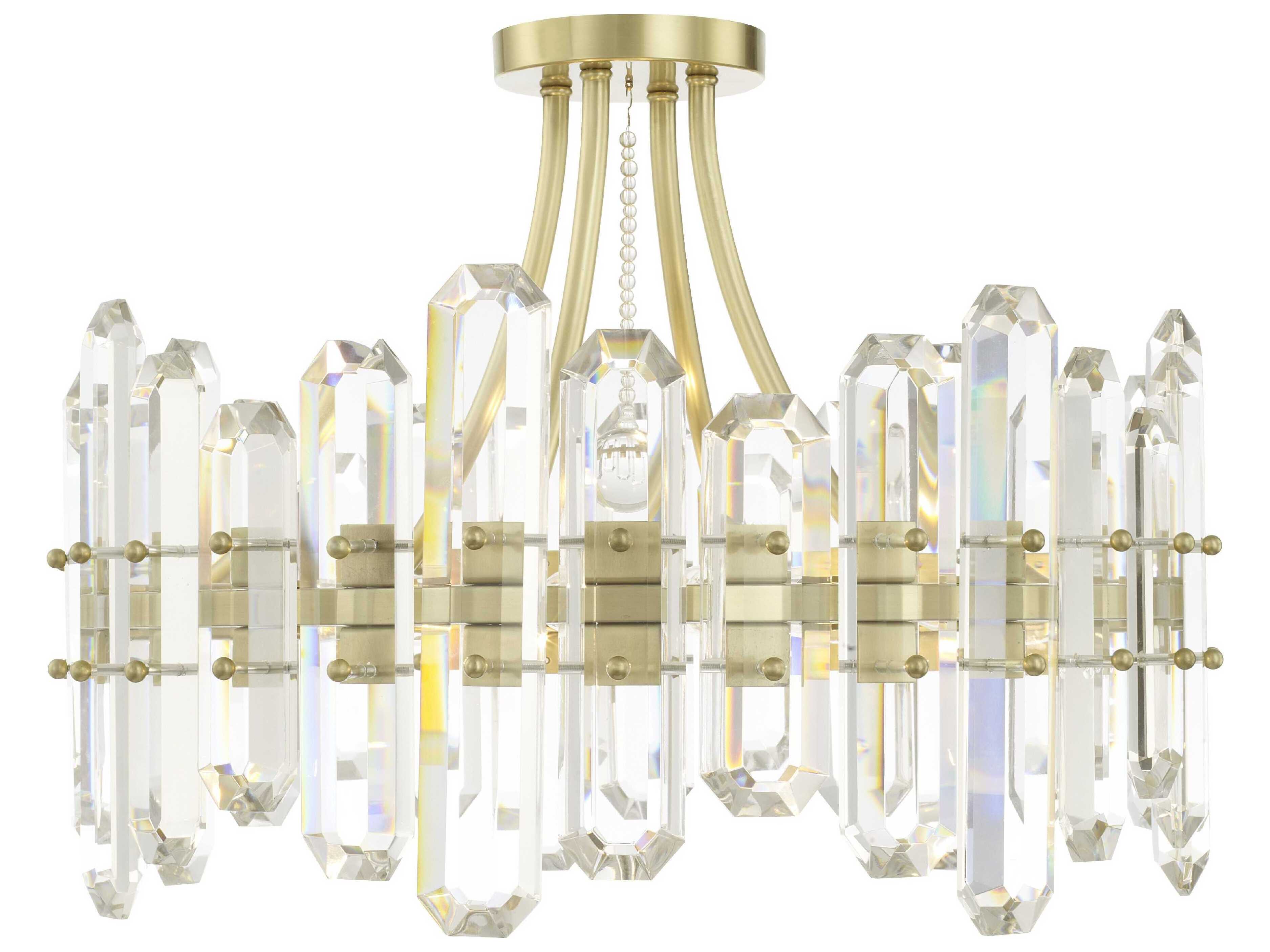 Crystorama Bolton 4-Light Aged Brass Gold Crystal Drum Semi Flush Mount