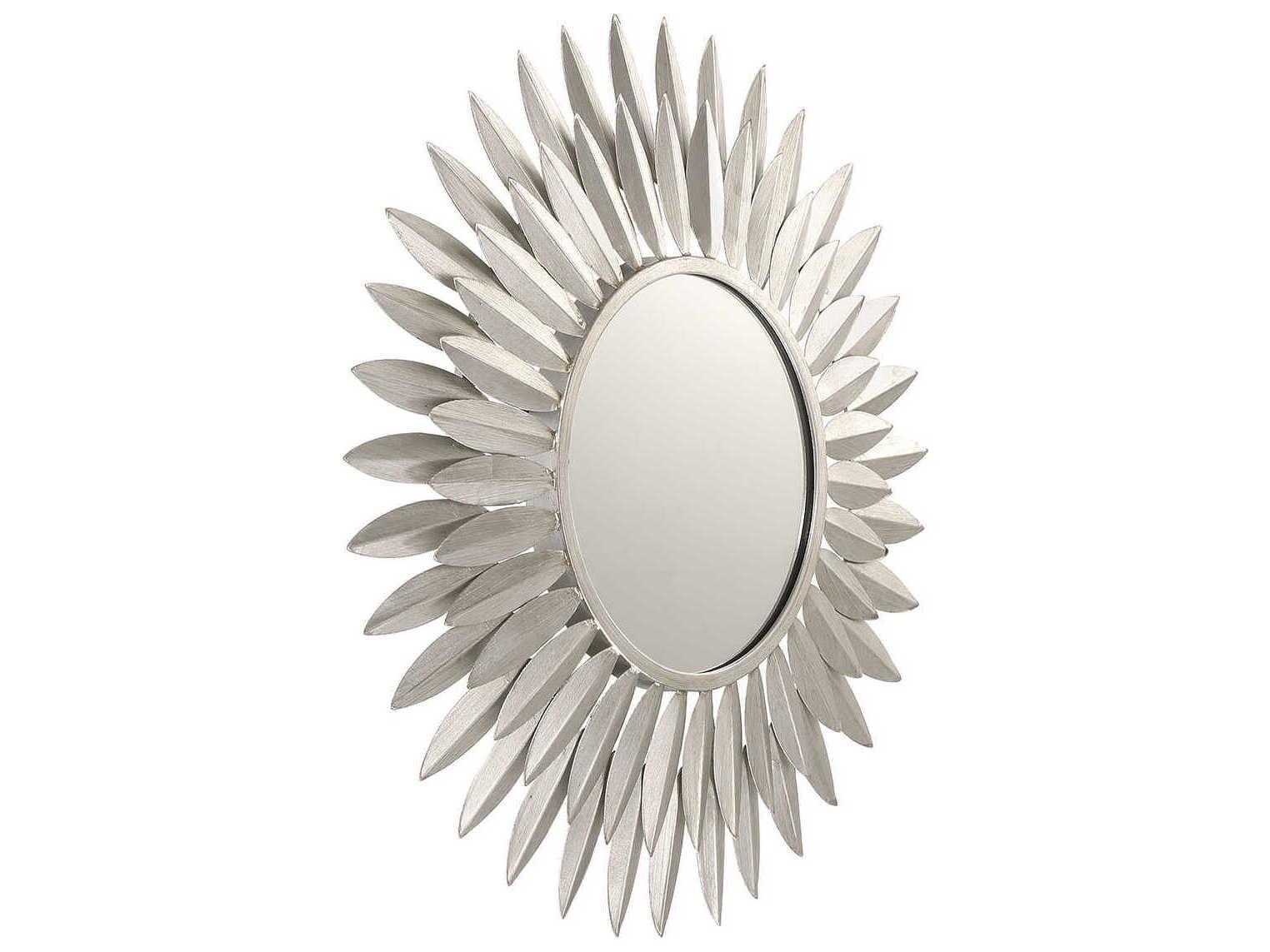 Crystorama Broche Antique Silver Wall Mirror Sunburst