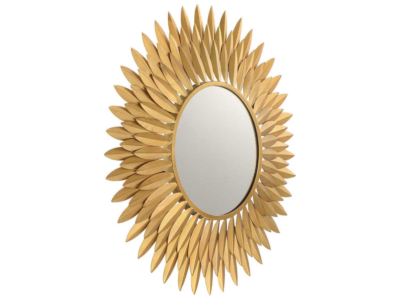 Crystorama Broche Antique Gold Wall Mirror Sunburst