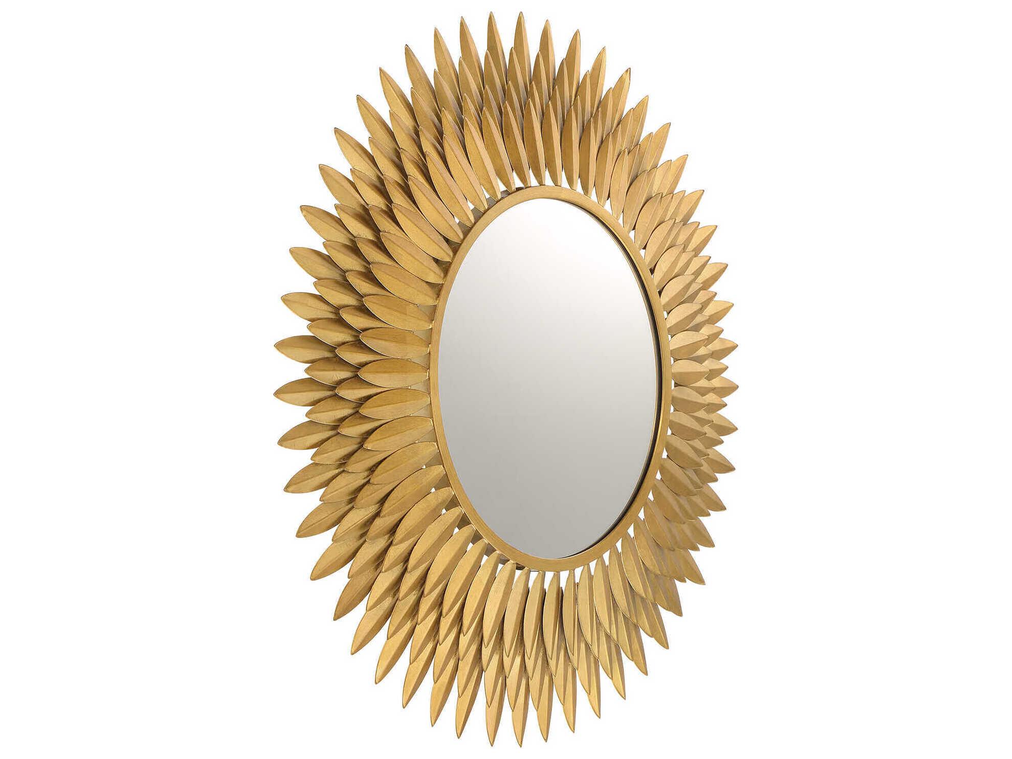 Crystorama Broche Antique Gold Wall Mirror Sunburst